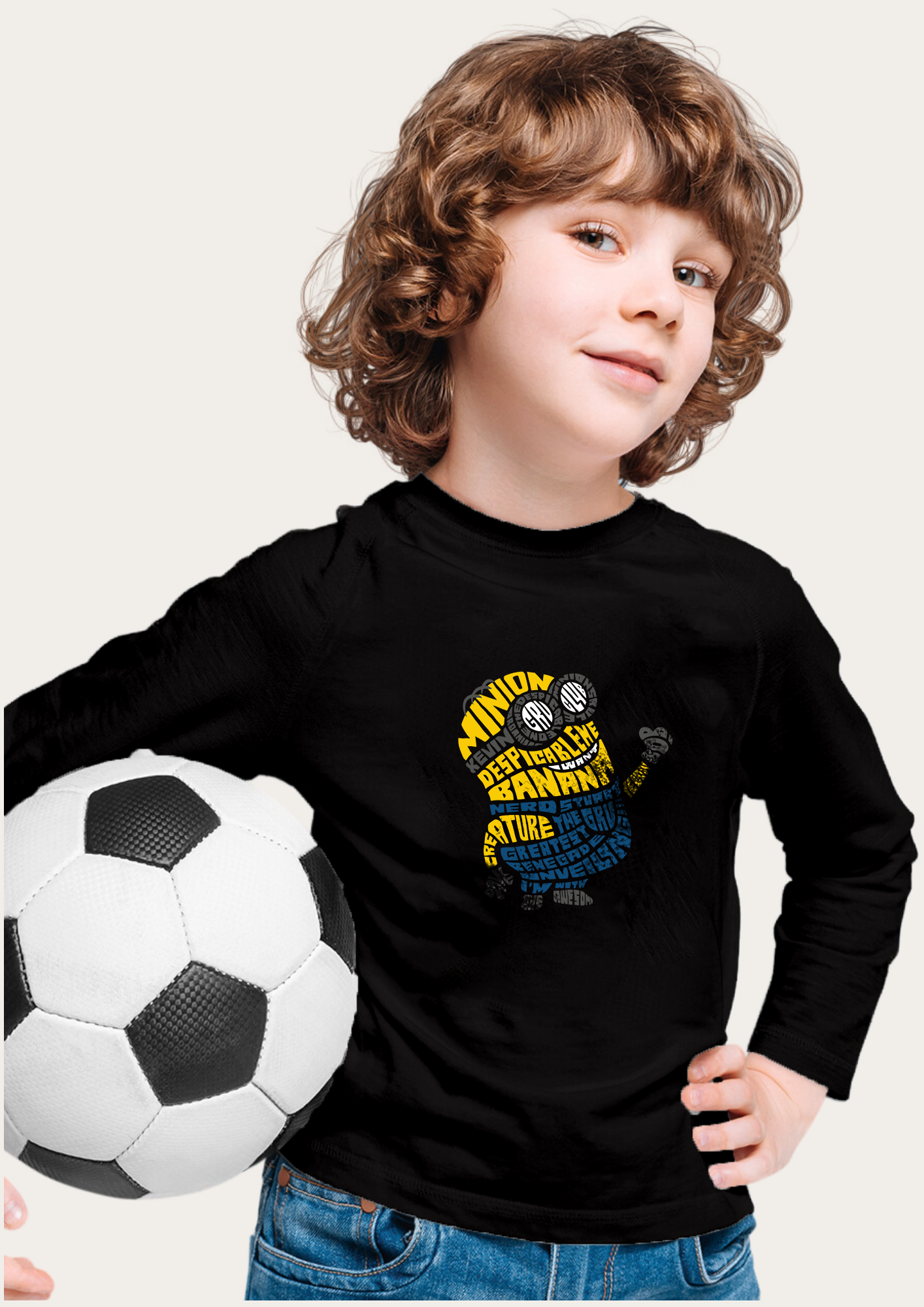 Minion Printed Black Full Sleeves Kids T-shirt By Offmint