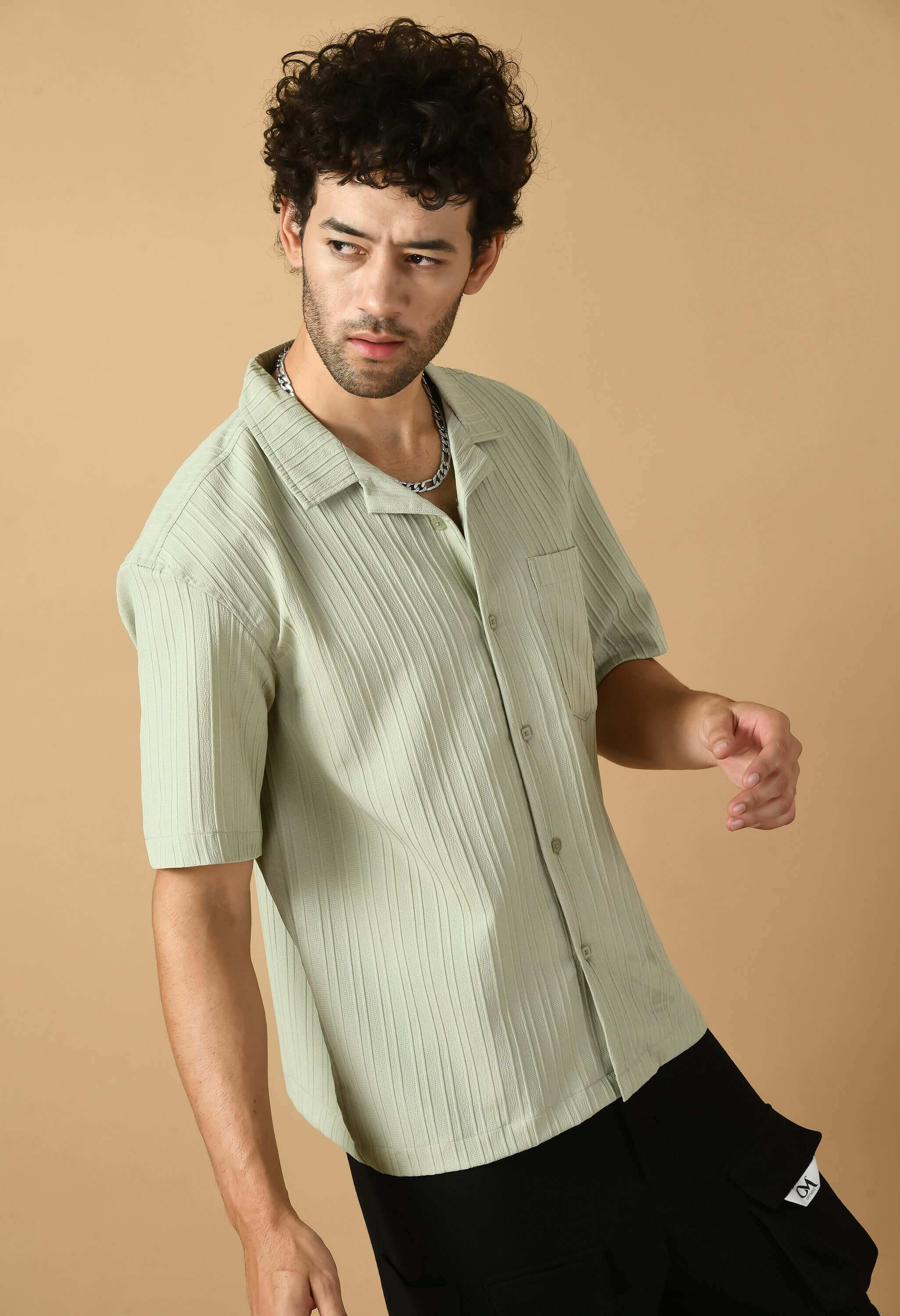 Mint green color line bubble shirt