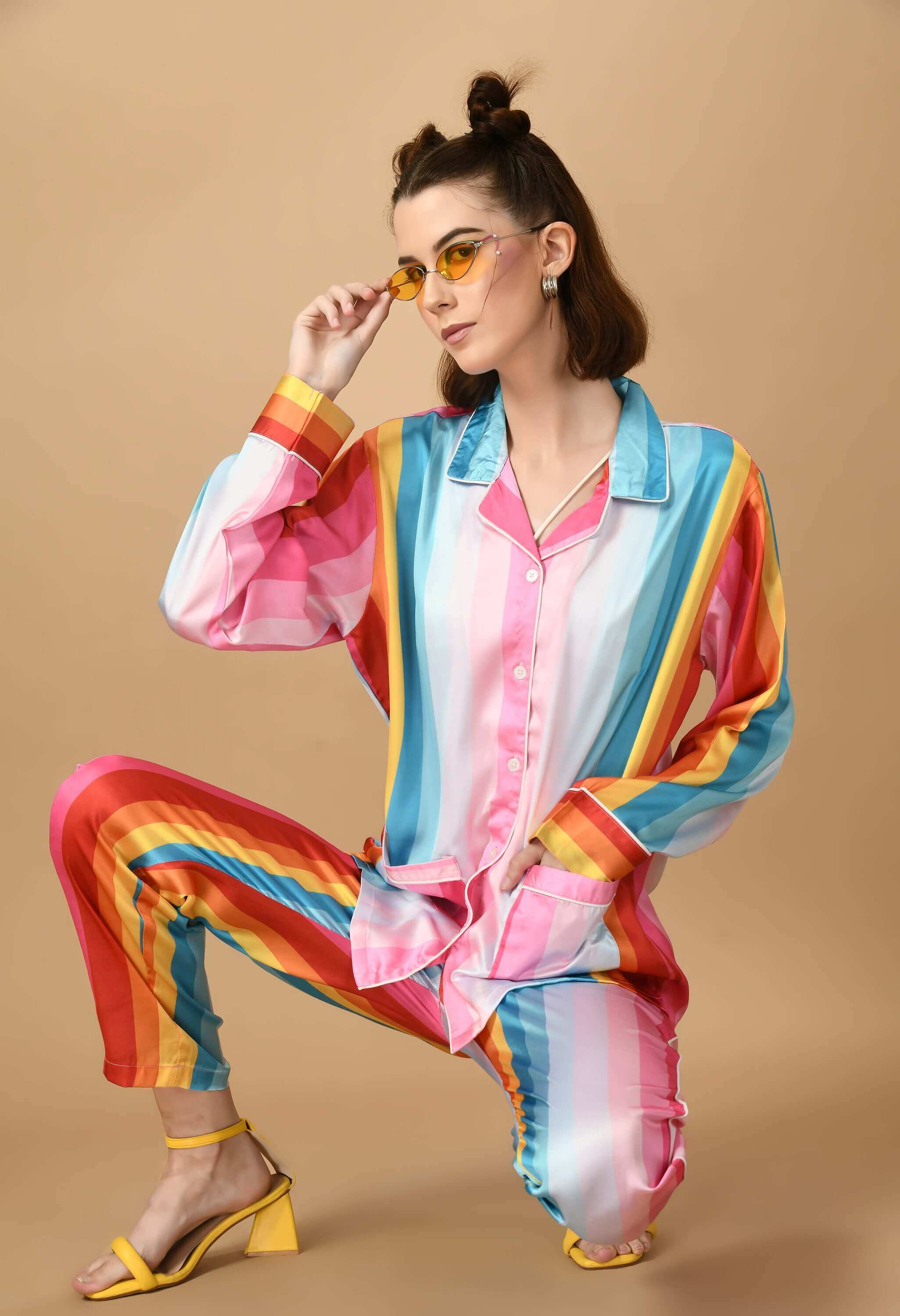 Multicolor lines printed co-ord set