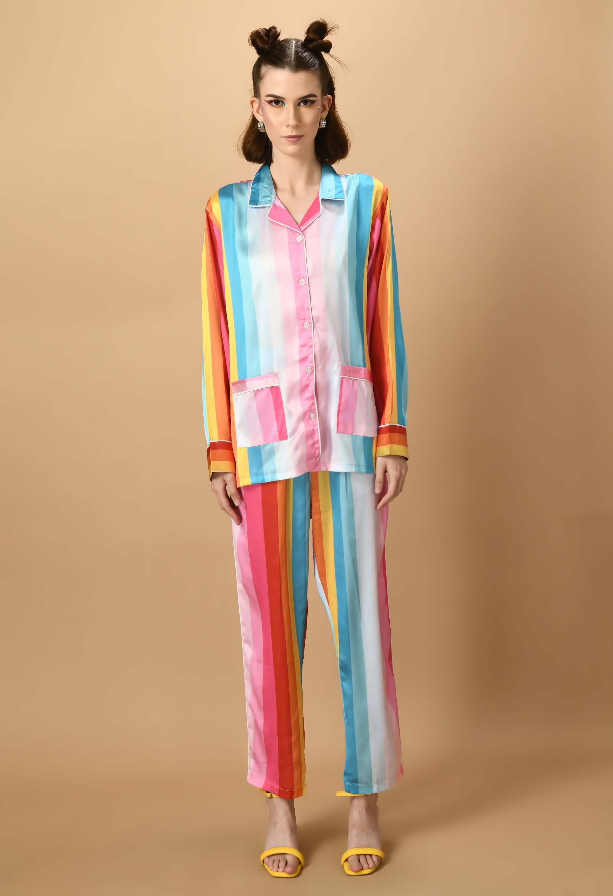 Multicolor lines printed co-ord set by offmint
