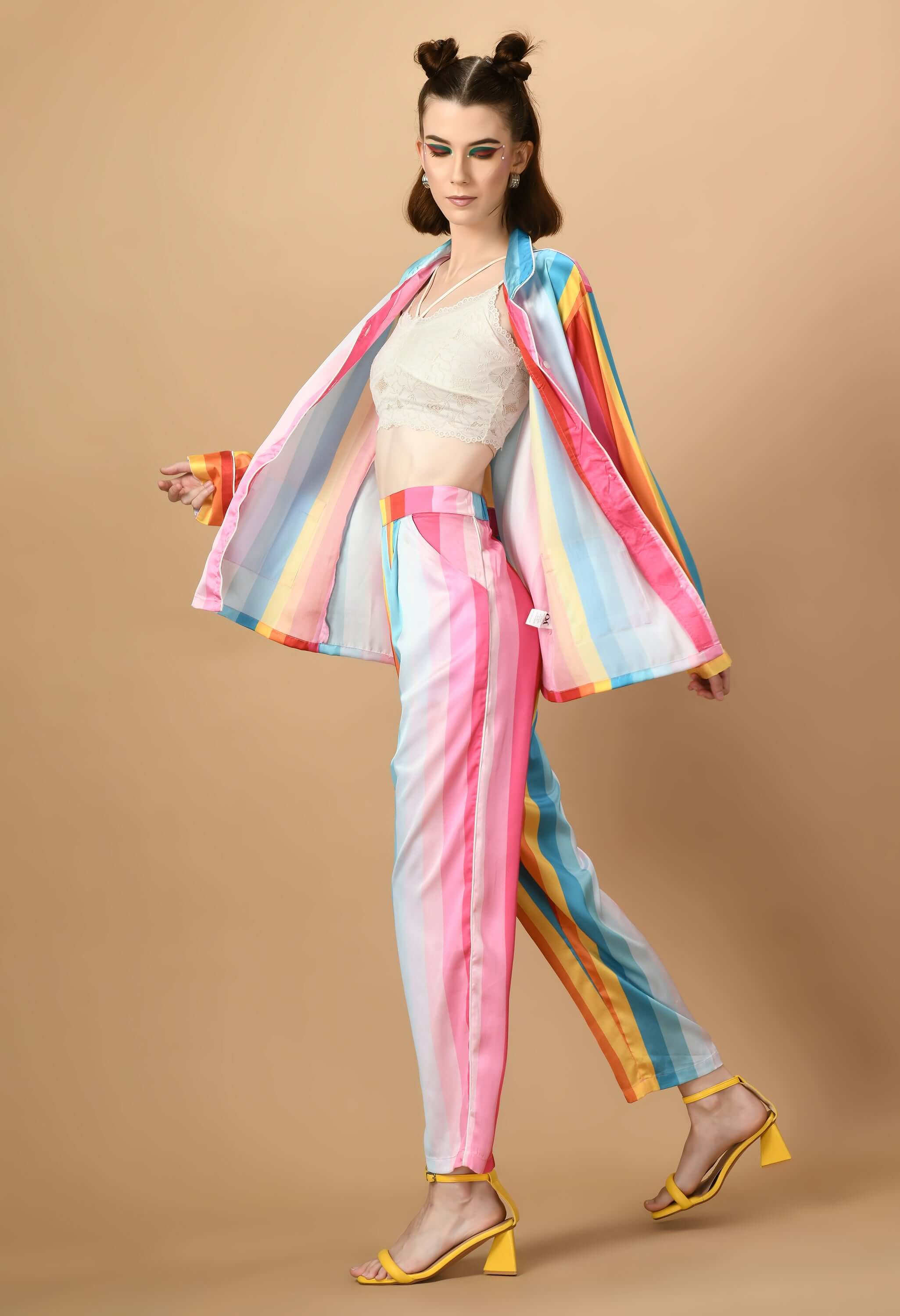 Multicolor lines women's co-ord set
