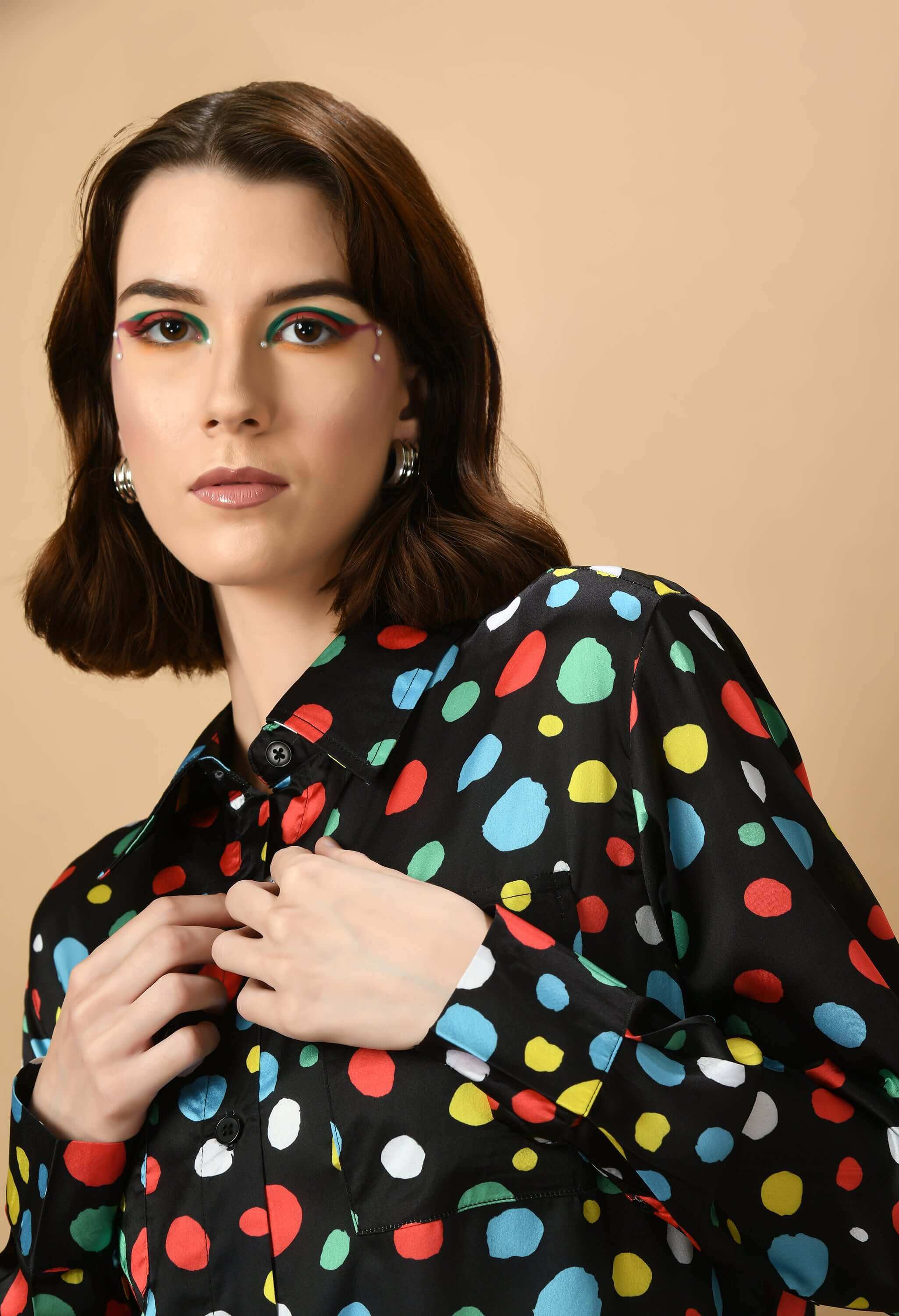 Multicolor polka dot black color co-ord set by offmint