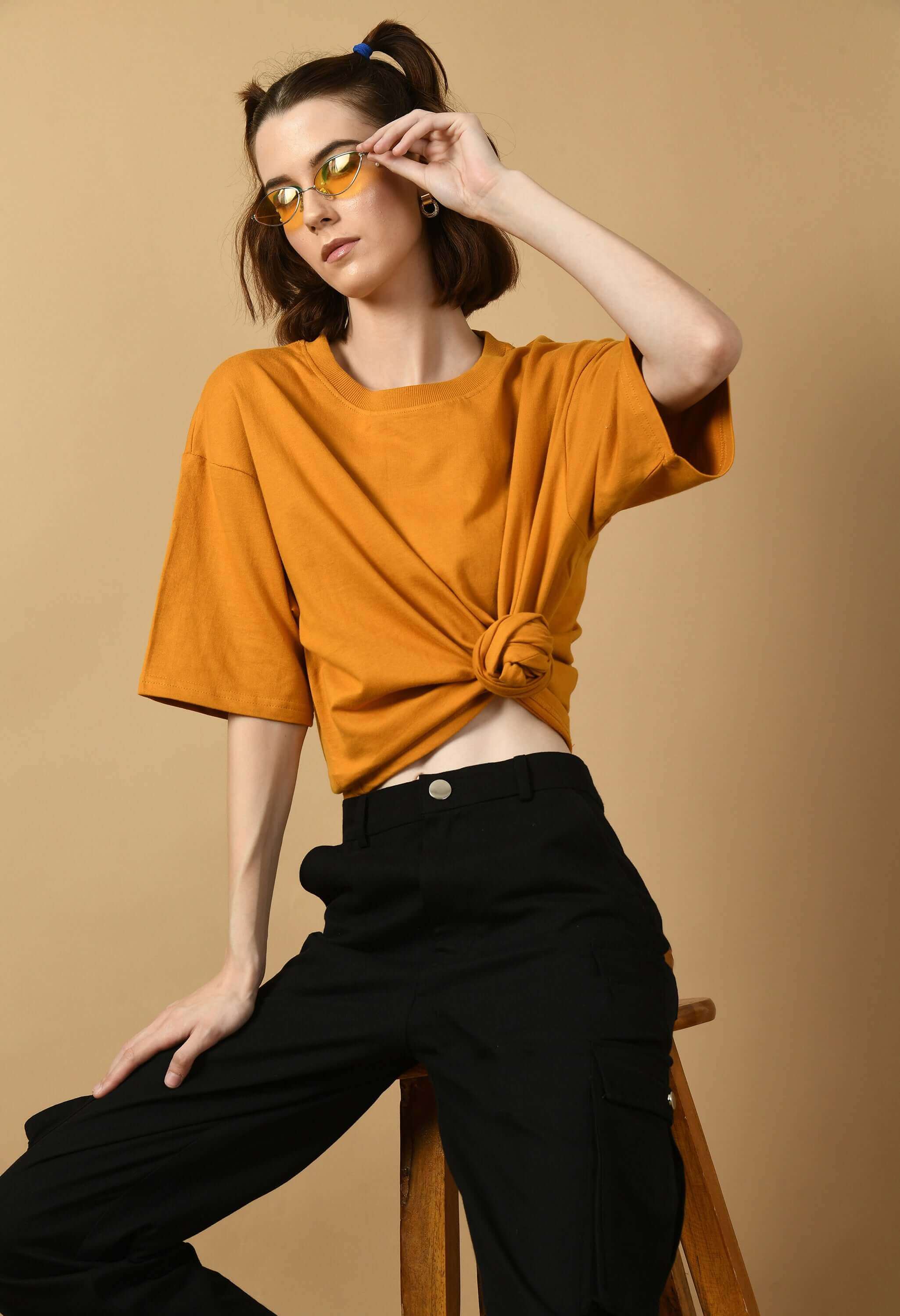 Mustard plain color oversized t-shirt by offmint