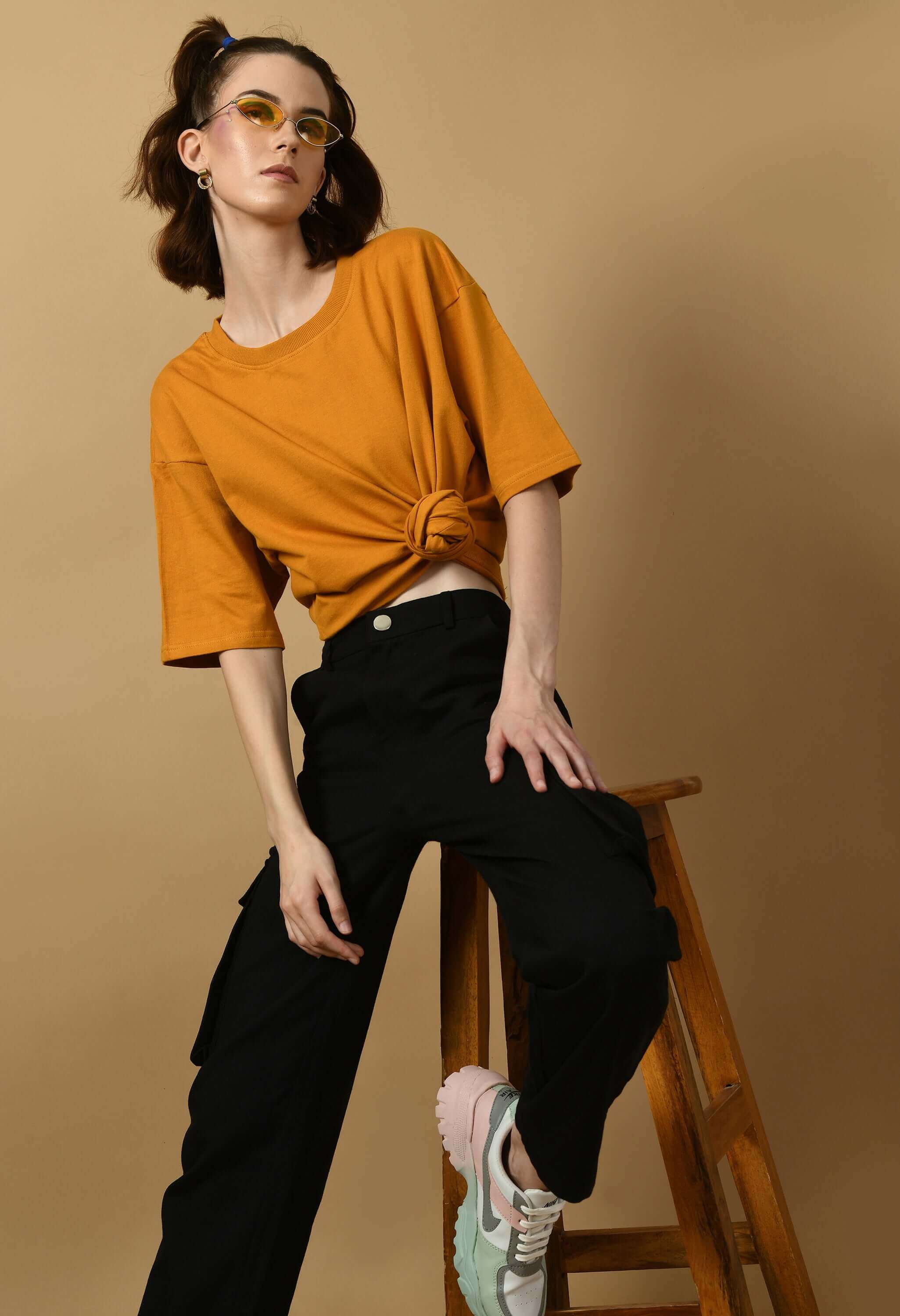 Mustard women's plain color oversized t-shirt