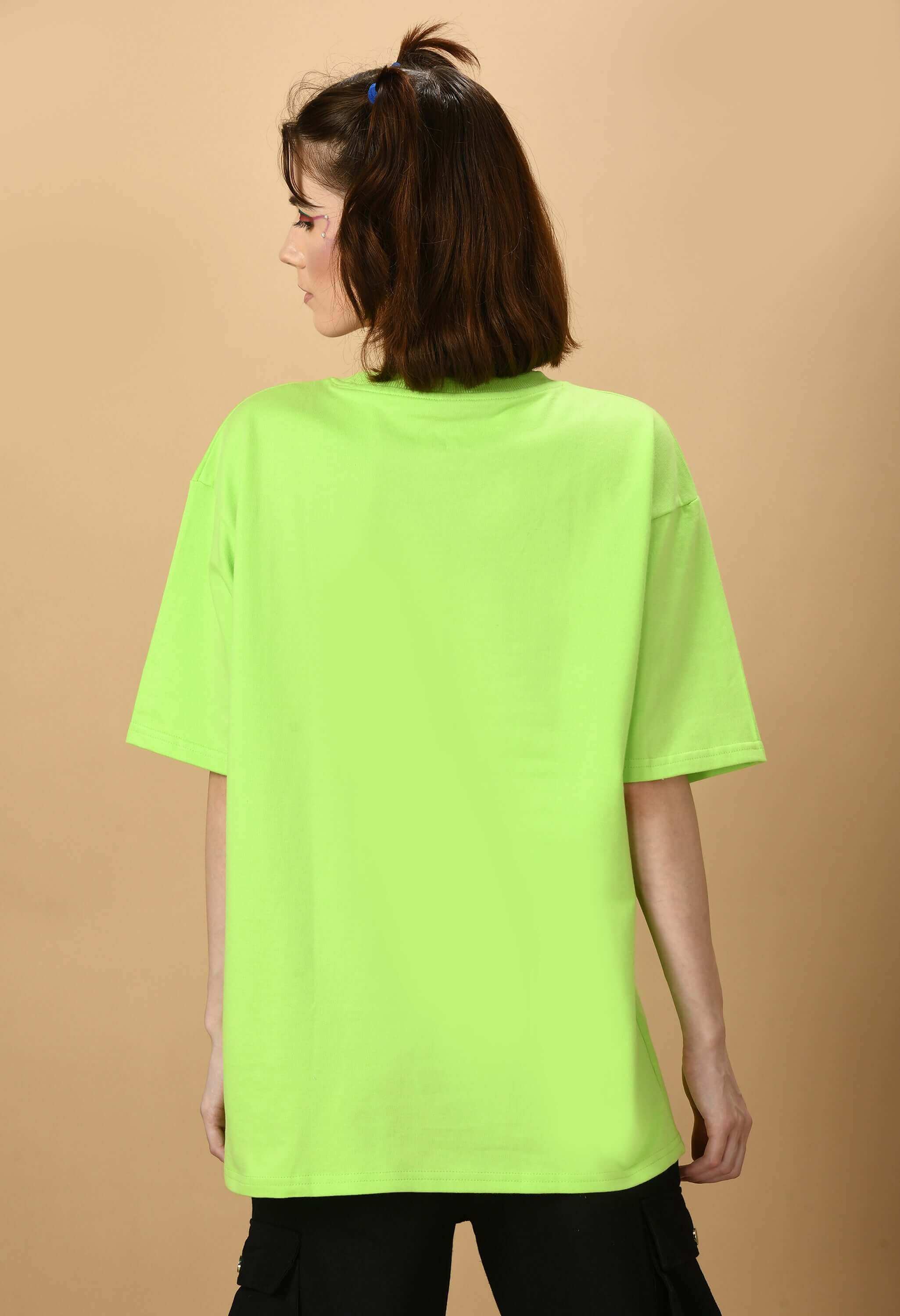 Neon green color plain women's oversized t-shirt