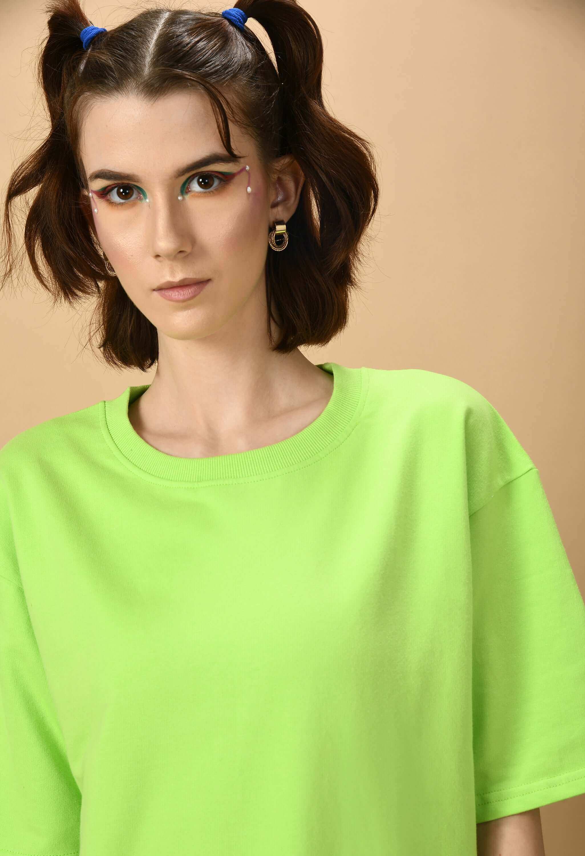 Neon green plain women's oversized t-shirt