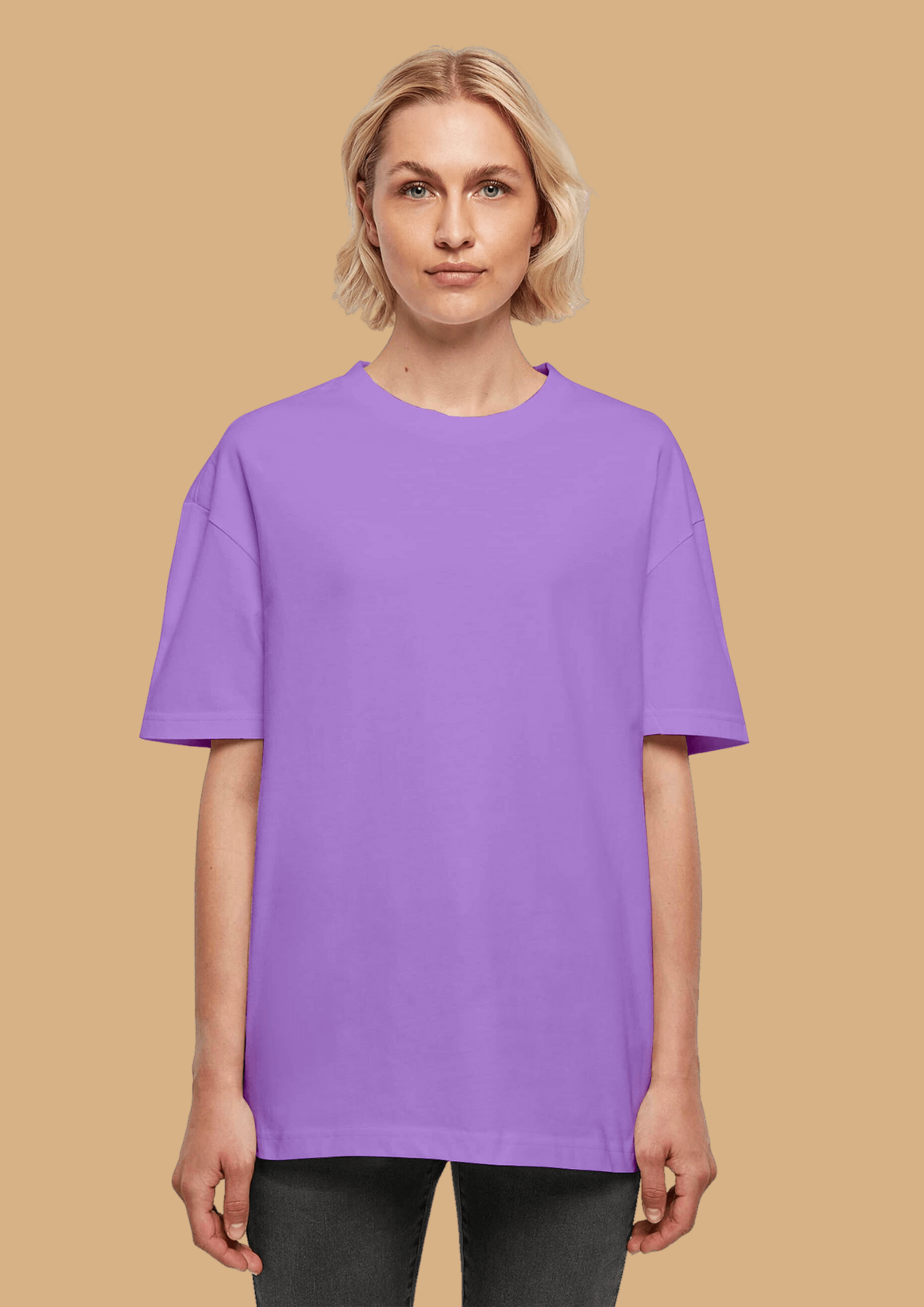 Never say die printed lavender color oversized t-shirt