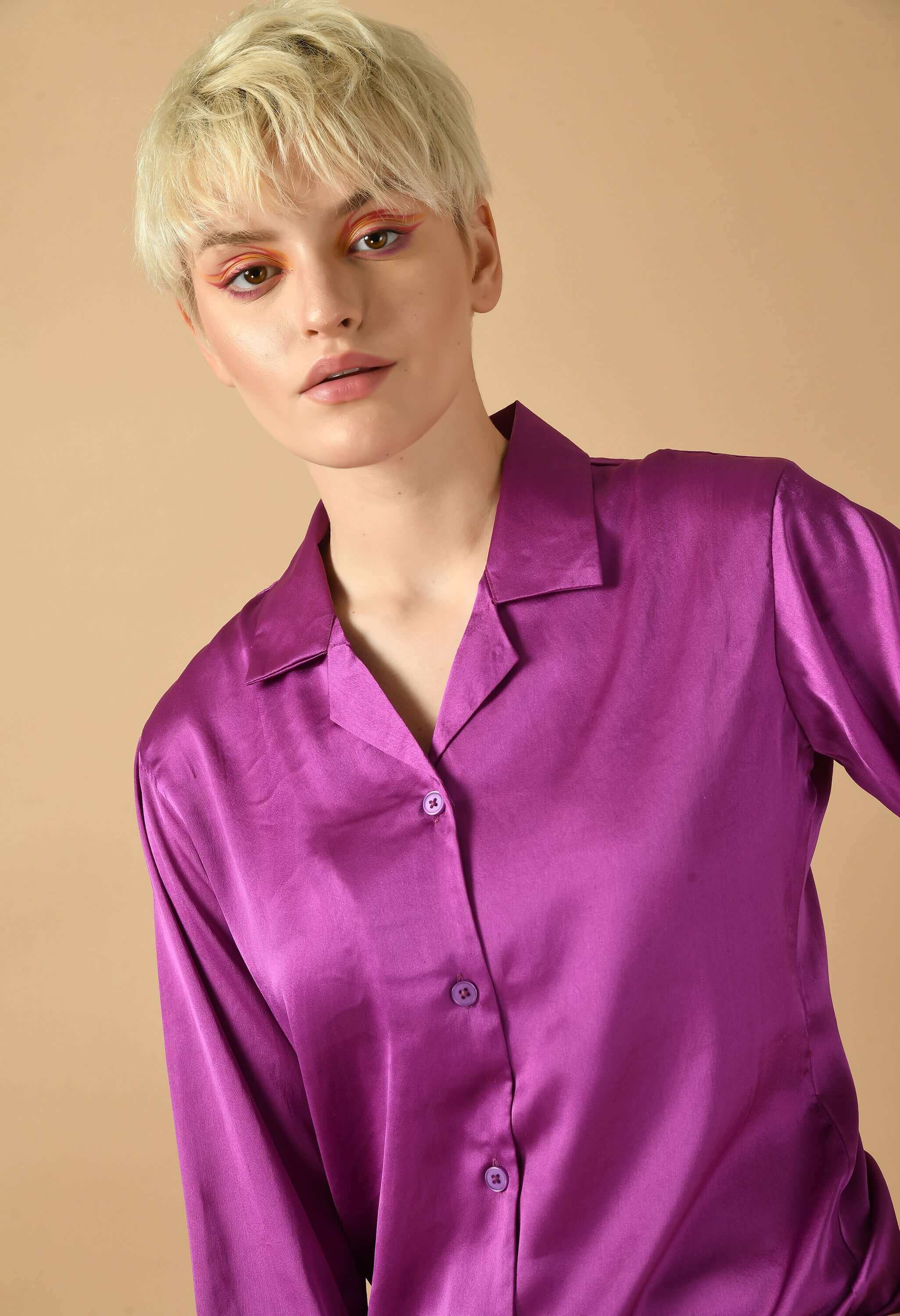 Purple plain color stain feather women's co-ord set