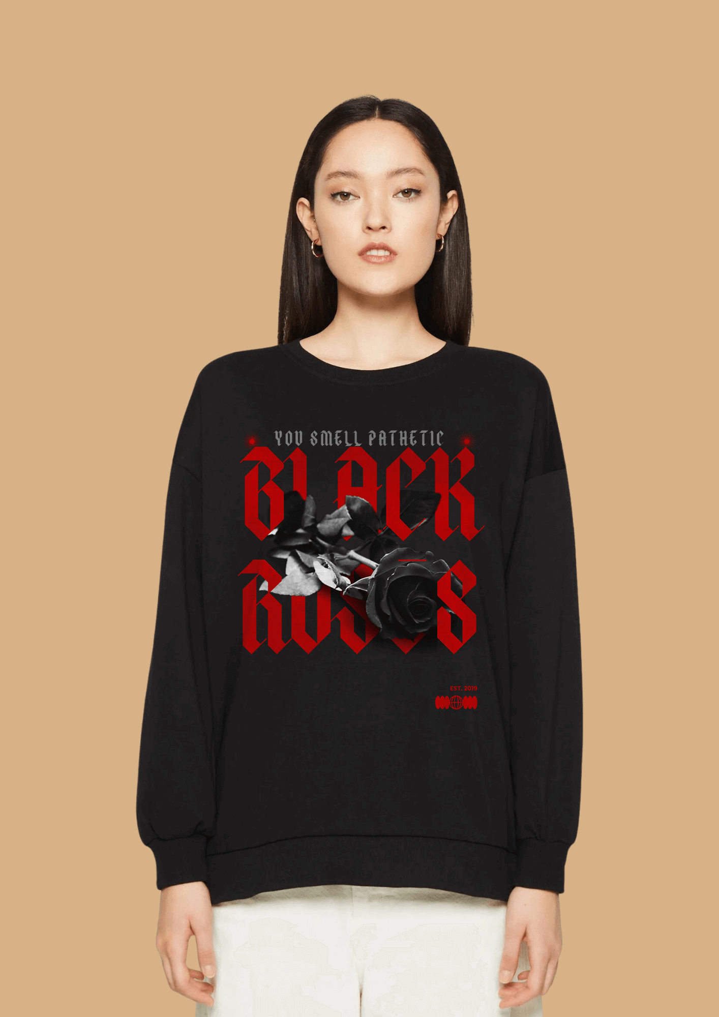 Red black rose printed black color sweatshirt