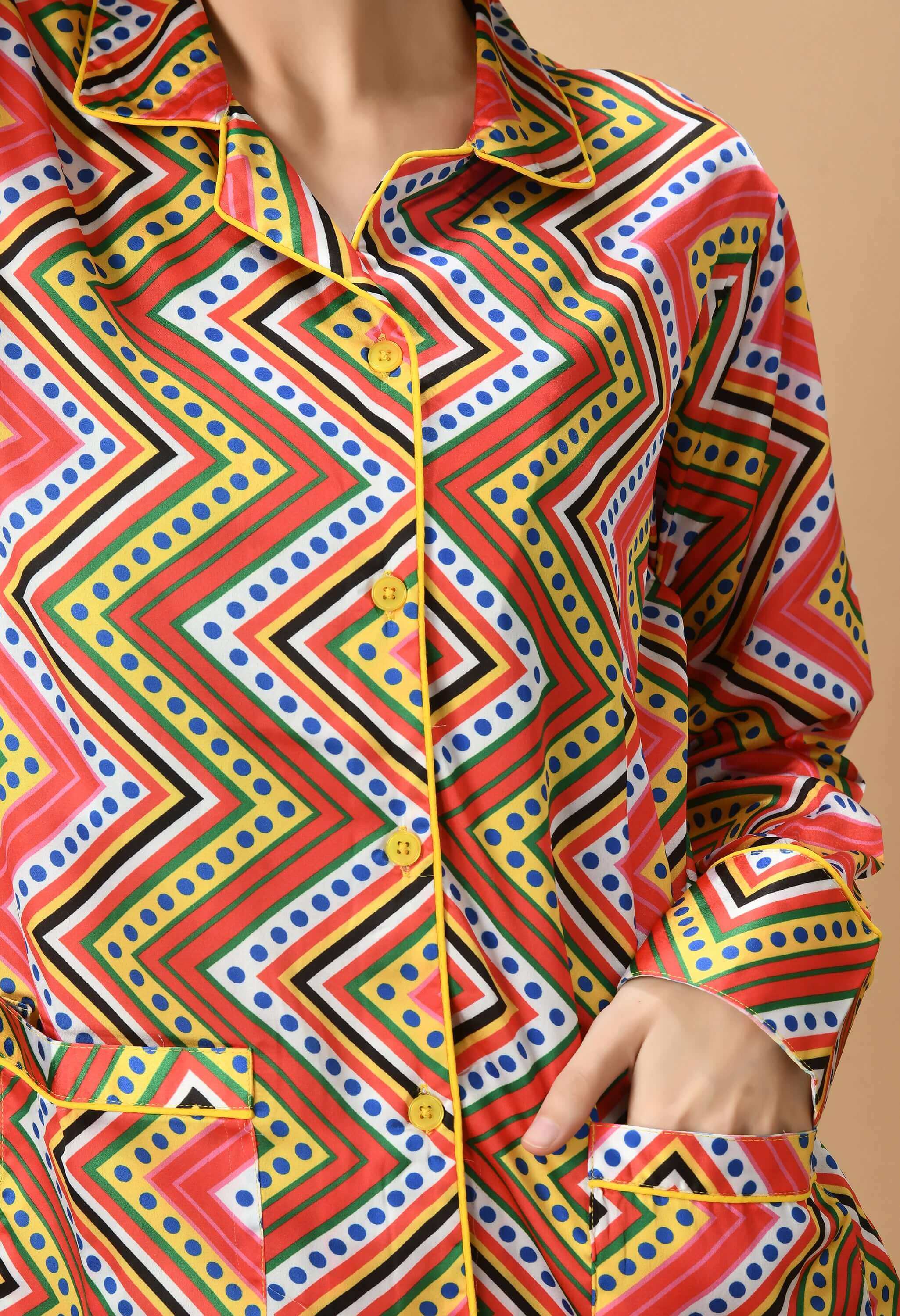Red printed yellow lining co-ord set