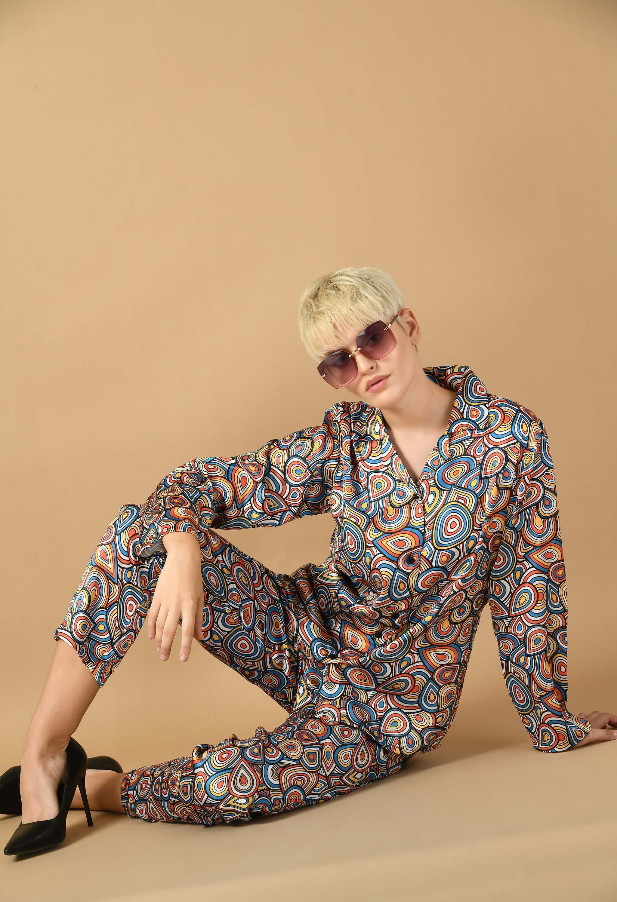 Satin multicolor co-ord set