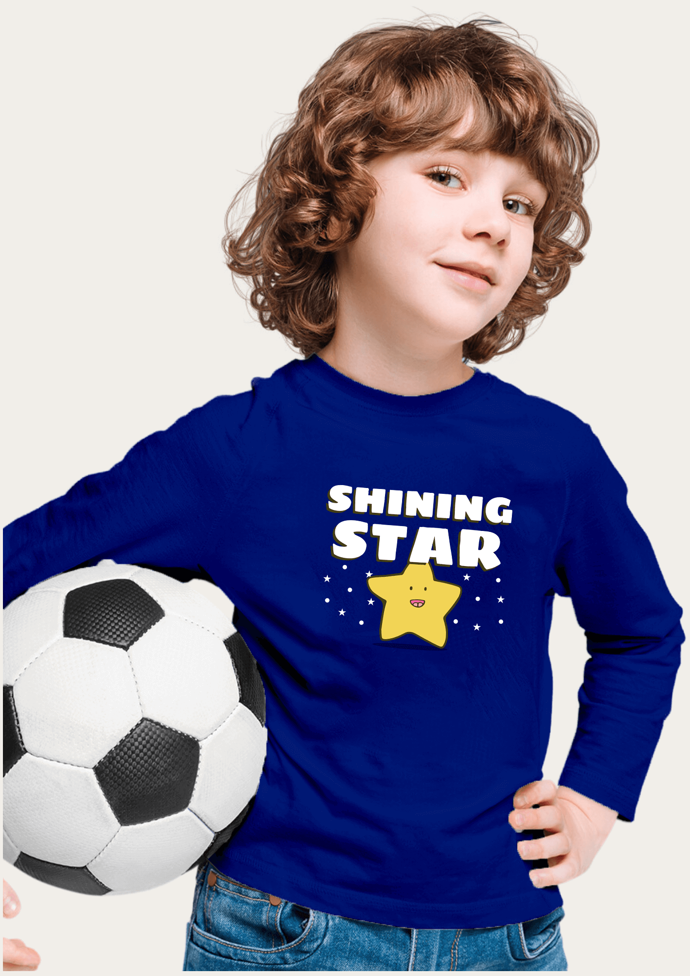 Shining Star Printed Royal Blue Full Sleeves Kids T-shirt By Offmint