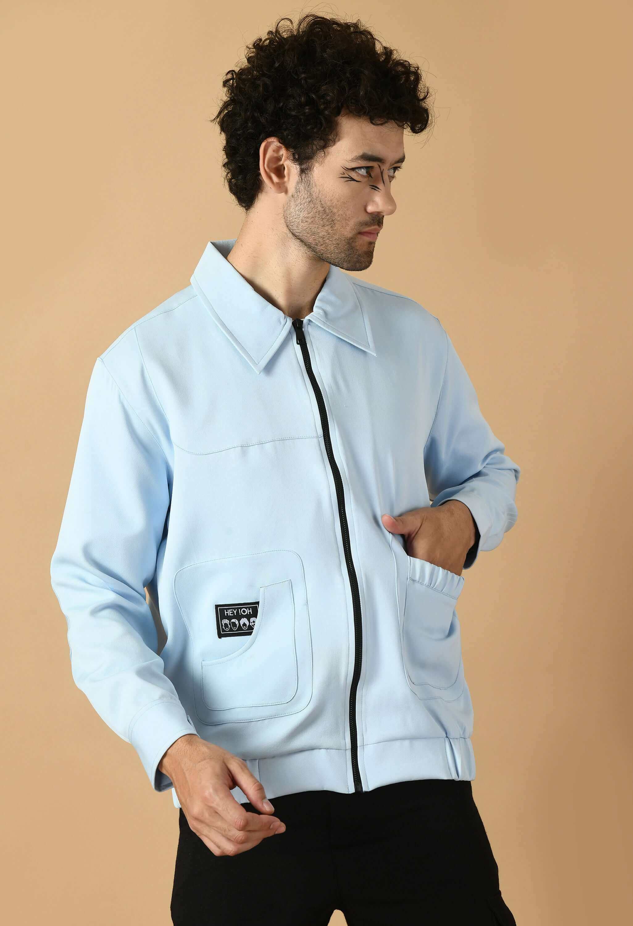 Sky blue color men's bomber jacket