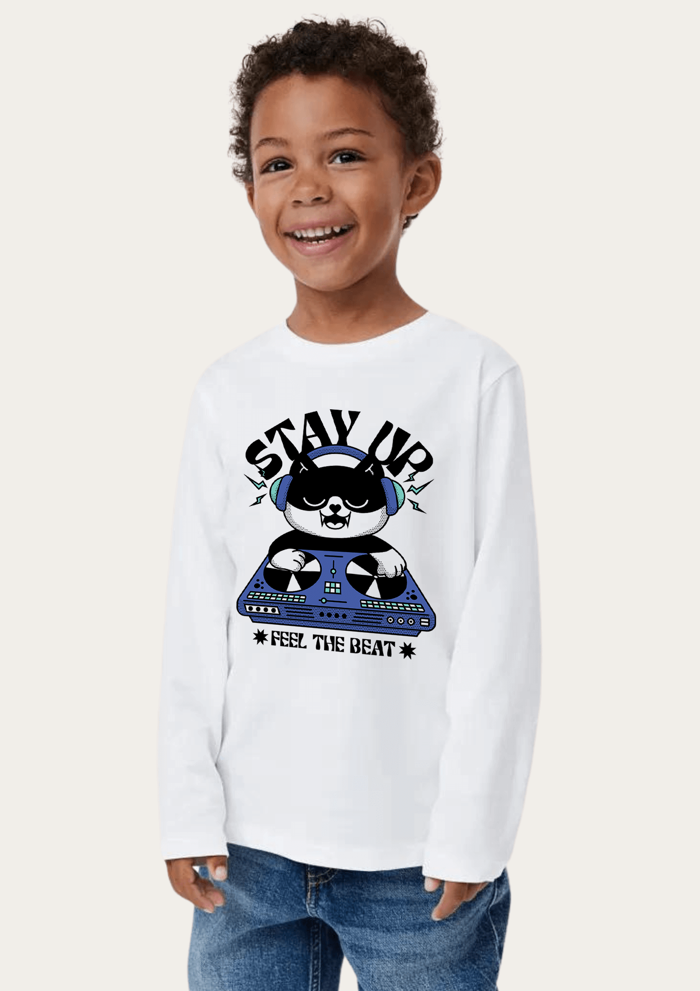 Stay Up Printed White Full Sleeves Kids T-shirt.png