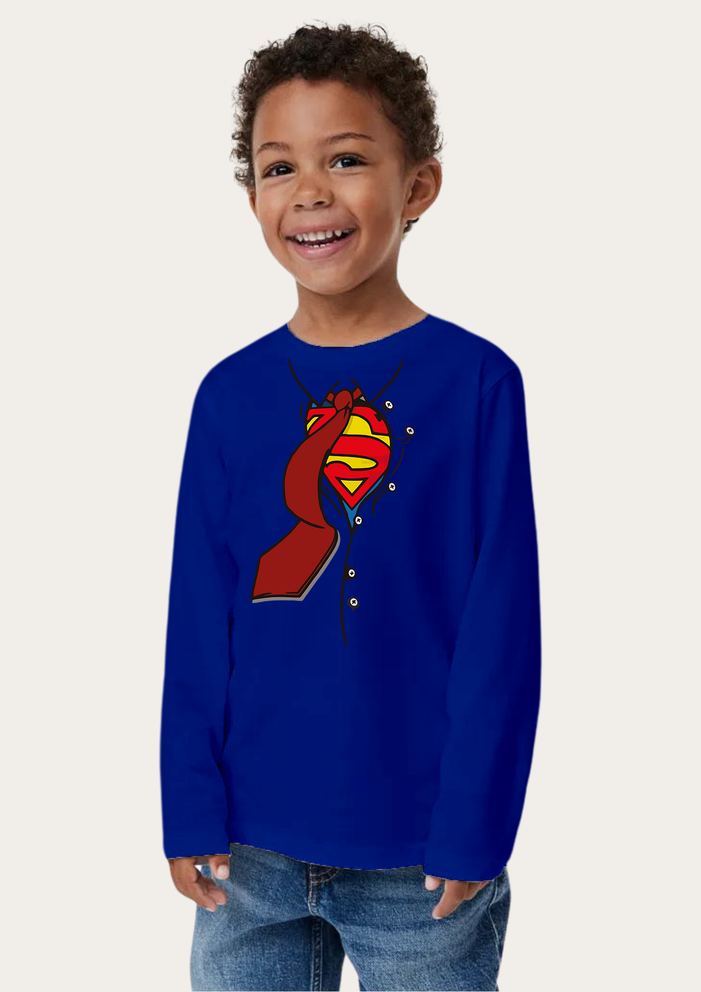 Super Shirt Printed Royal Blue Full Sleeves Kids T-shirt By Offmint
