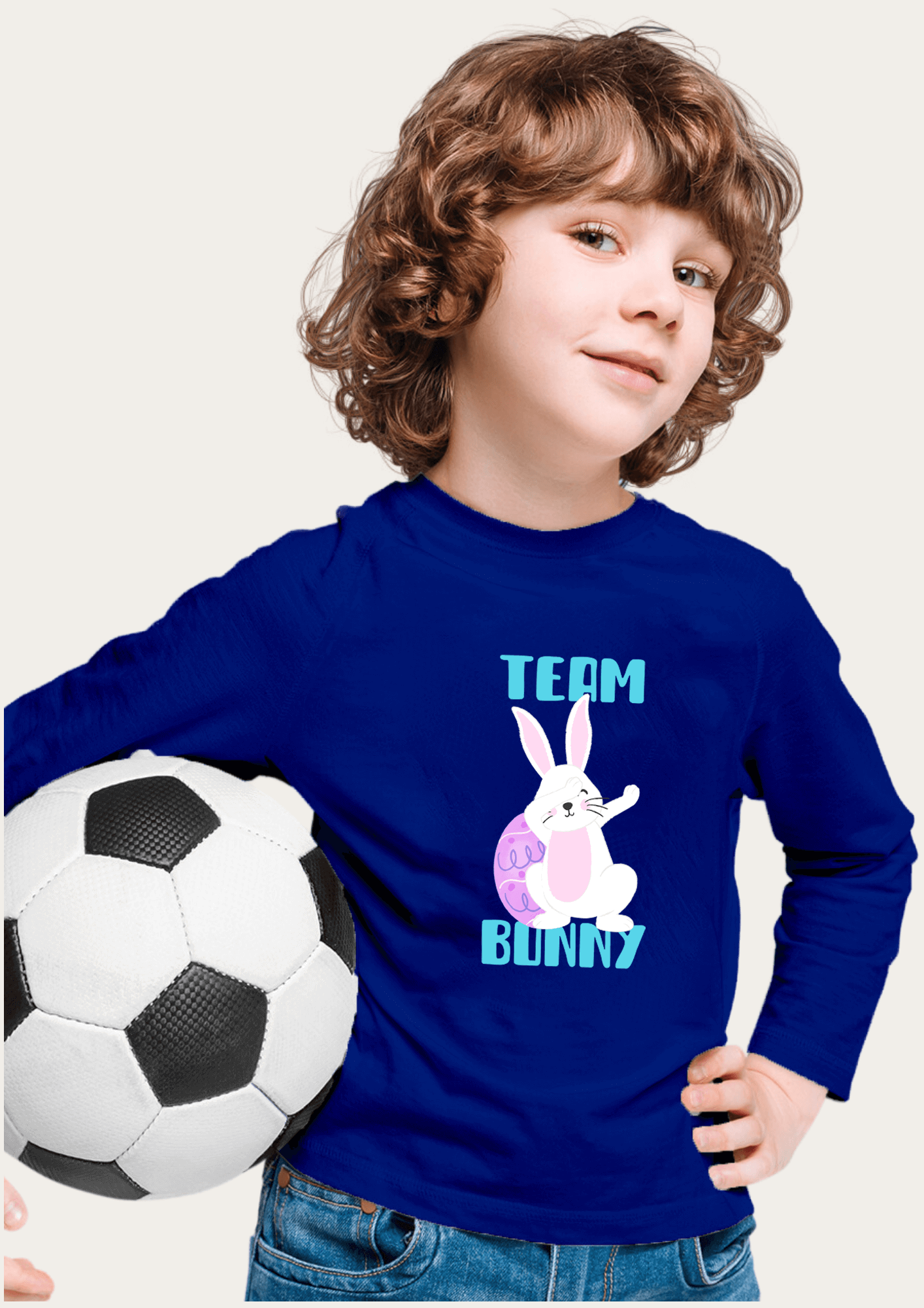 Team Bunny Printed Royal Blue Full Sleeves Kids T-shirt By Offmint