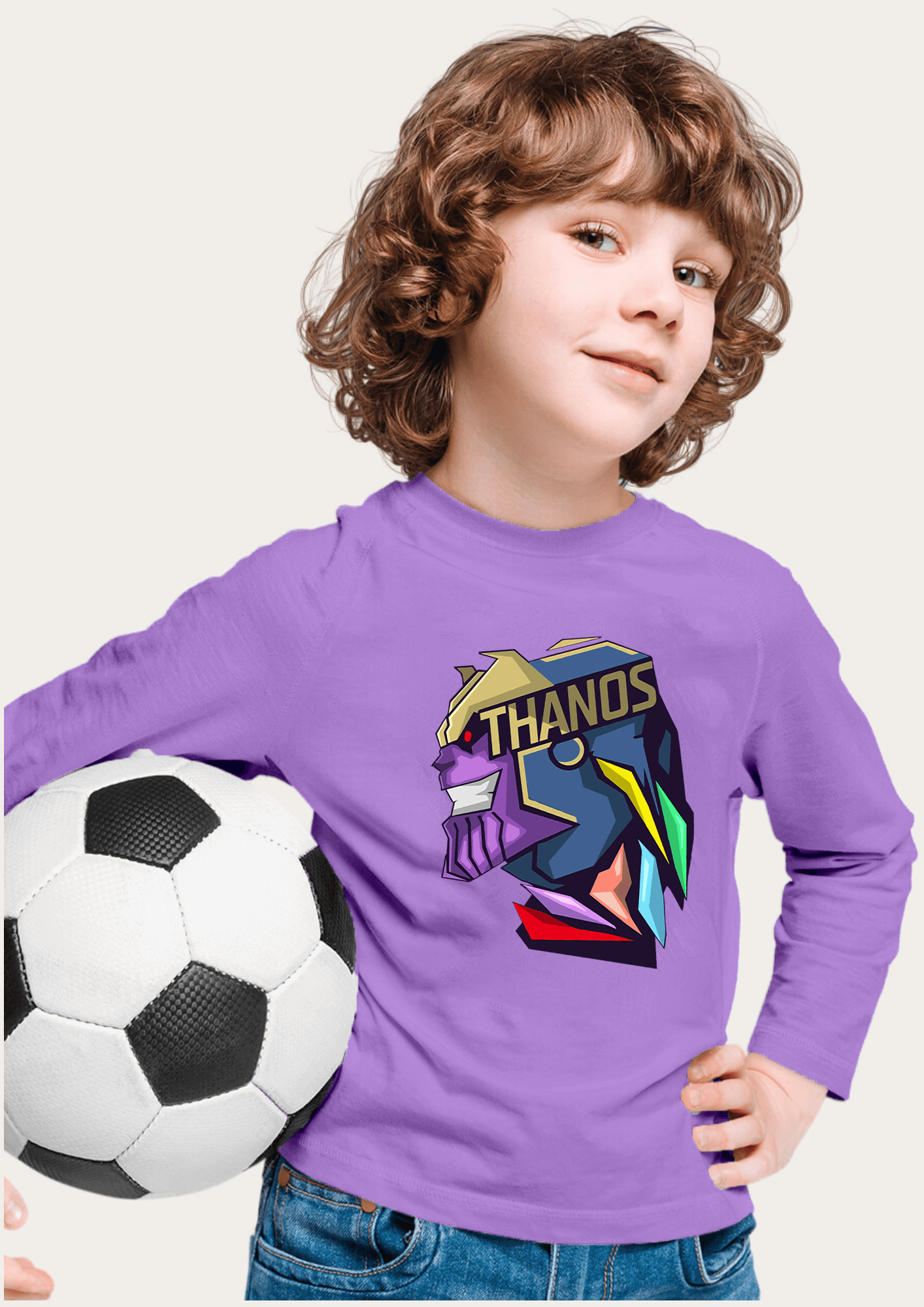 Thanos Printed Lavender kids Full Sleeves T-shirt By Offmint