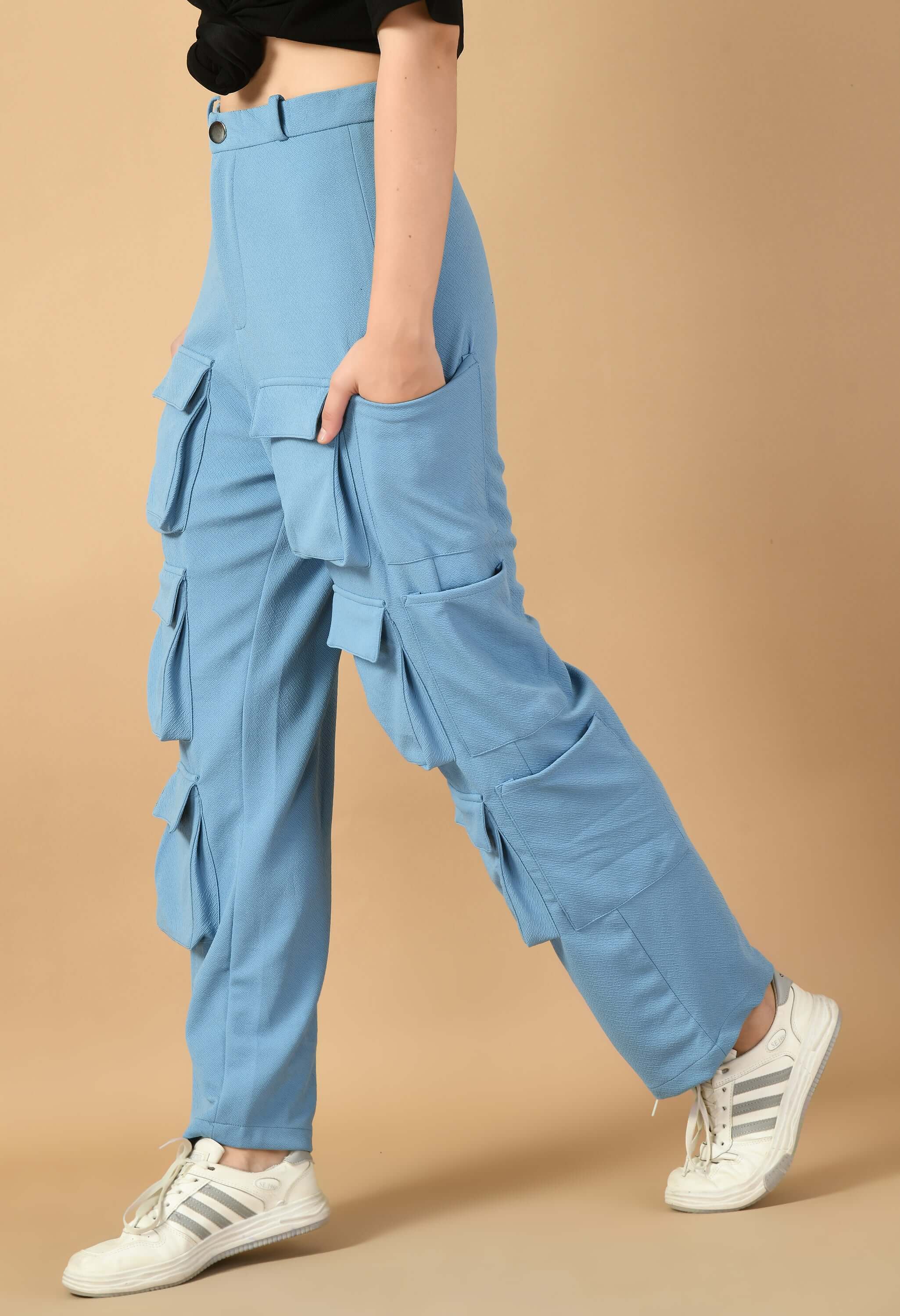 Twelve pocket sky blue color cargo