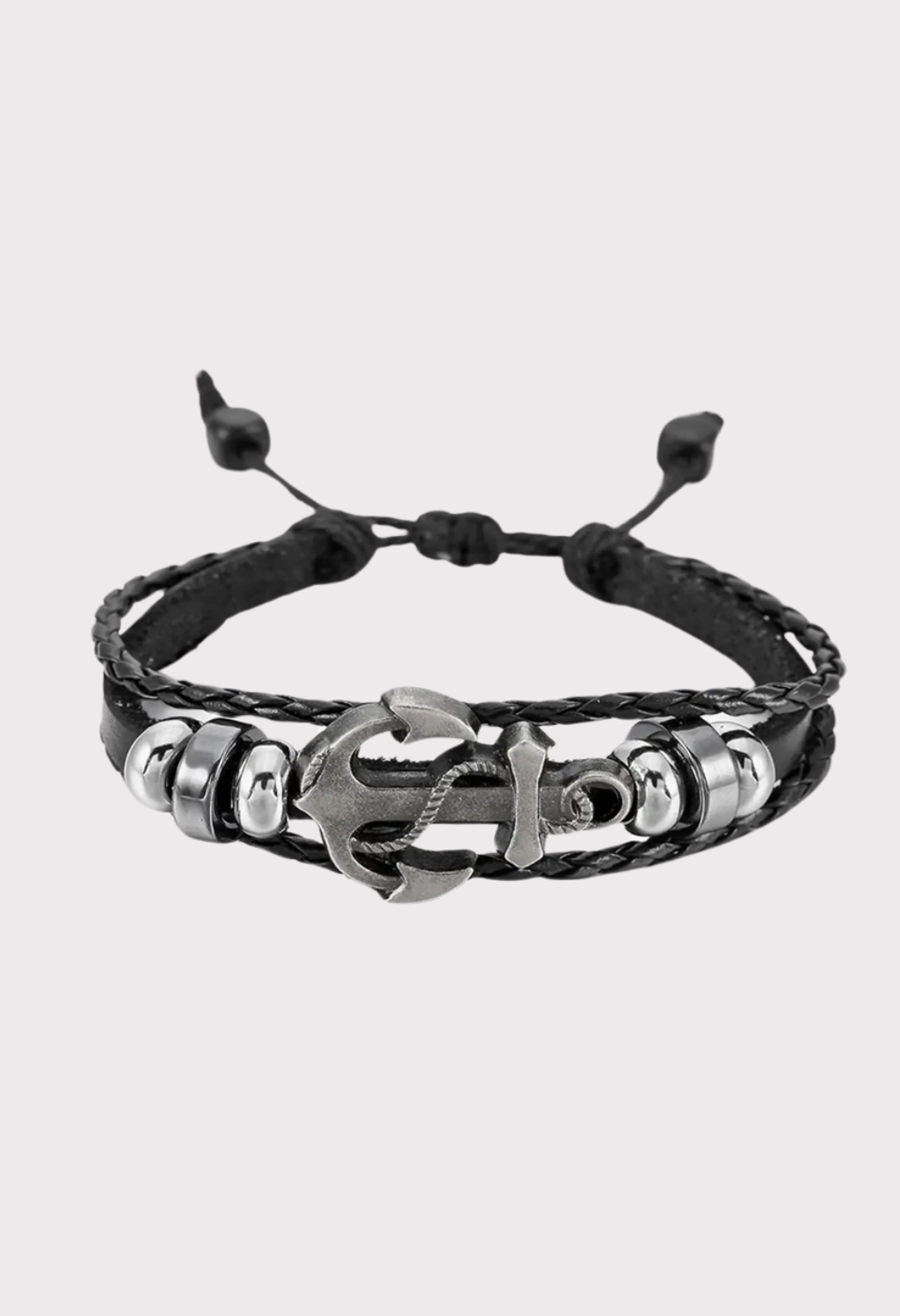 Bangle Cuff Black Multi Strands Leather Wrap Adjustable Bracelet for Men BY OFFMINT