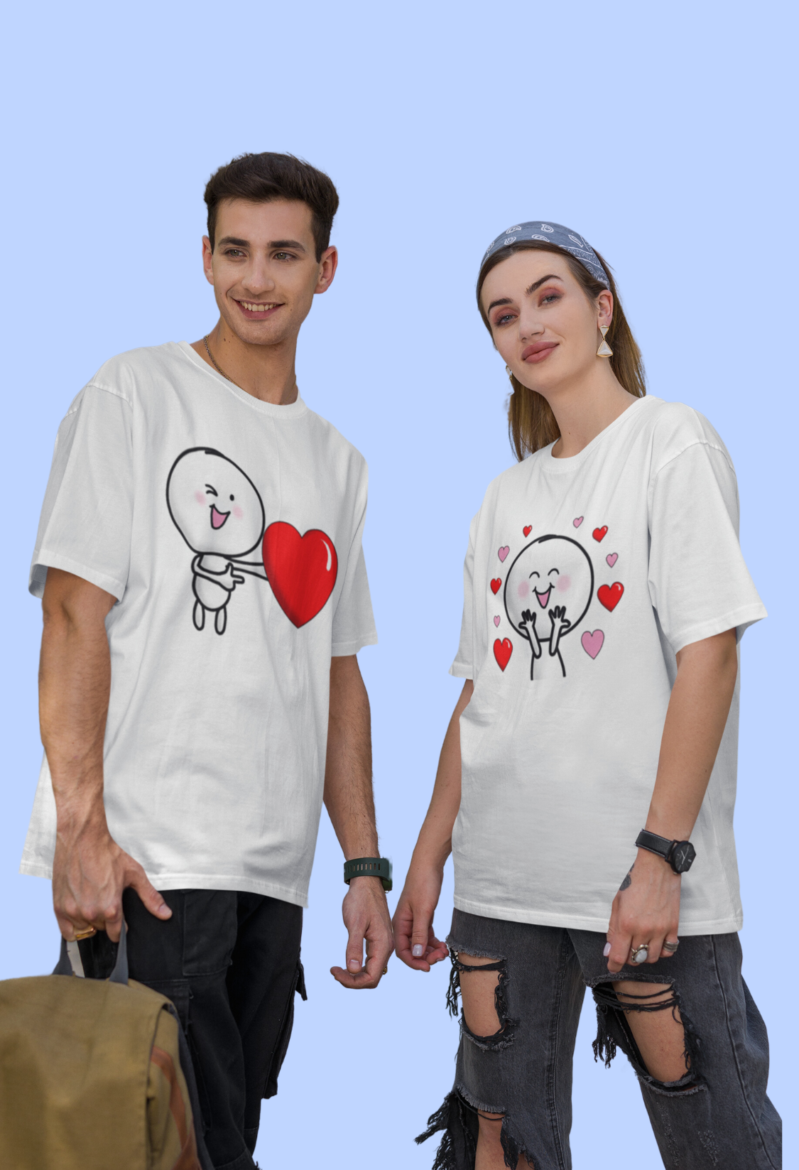 Soulmate Sync White Oversized T-shirt By Offmint- Set of Two
