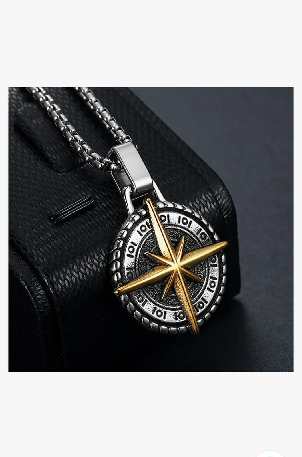 Silver Pleated Cross Compass Round Pendent With Chain Necklace For Men By Offmint