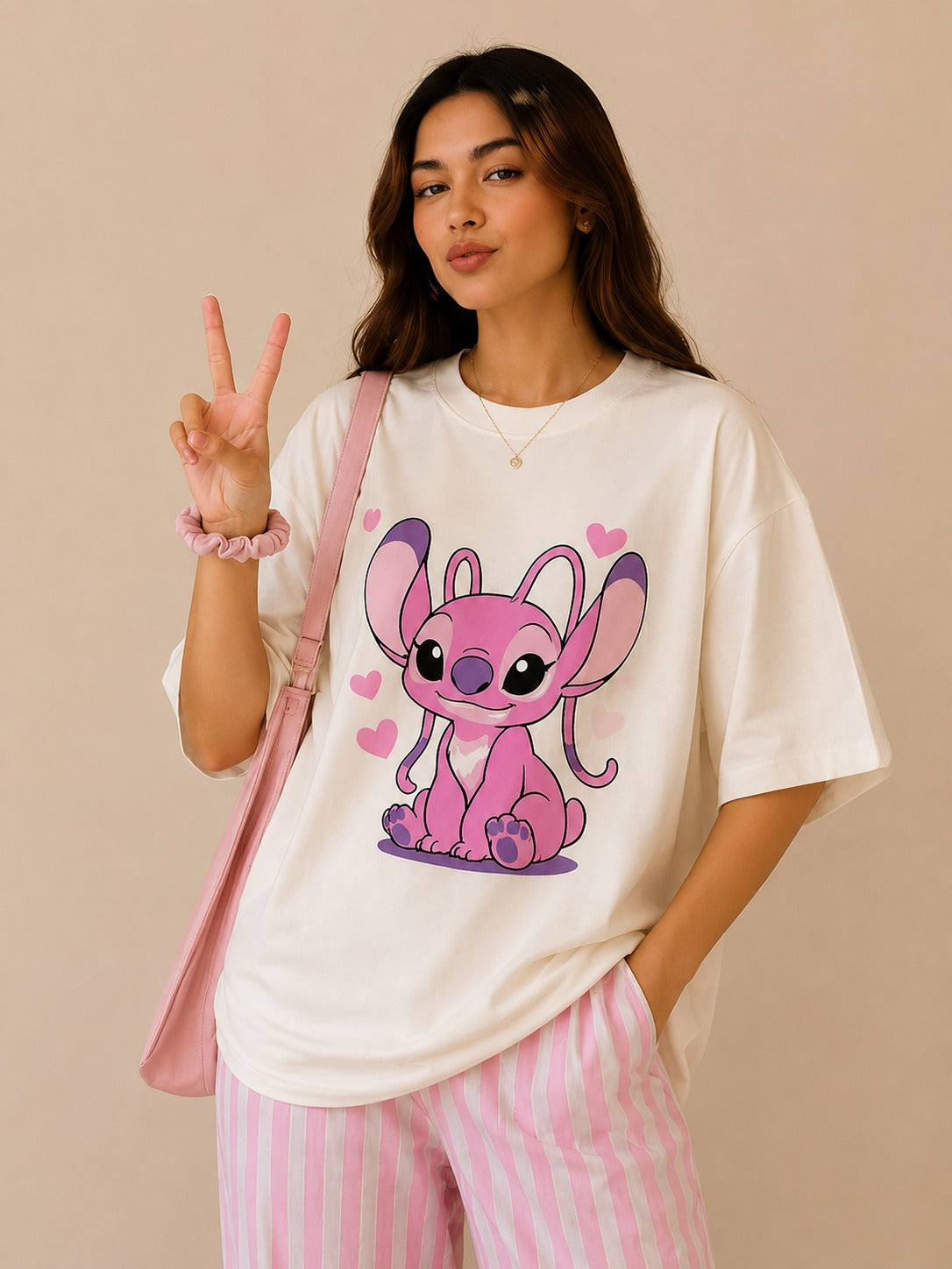 Pink Angel Stitch Oversized T-Shirt