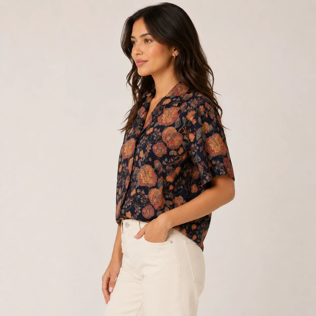 Navy Floral Printed Shirt