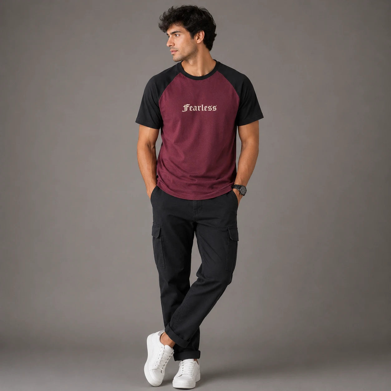 Rigo Men Blue Melange Typography Raglan T-shirt