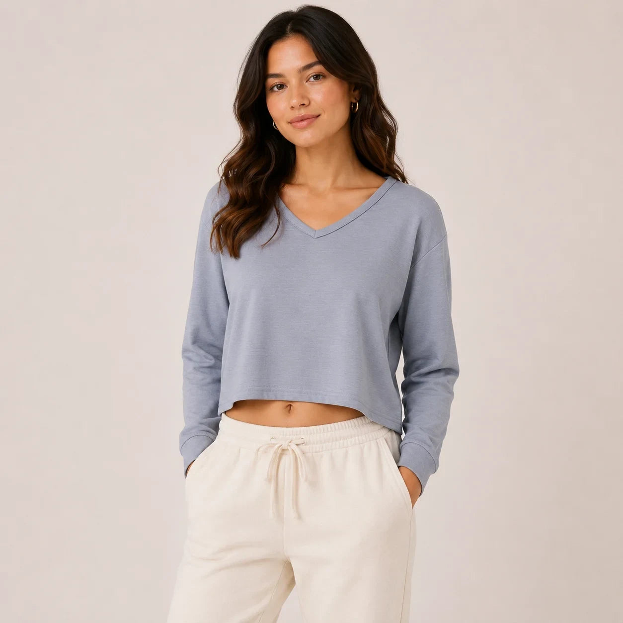 Grey Full Sleeve Crop Top