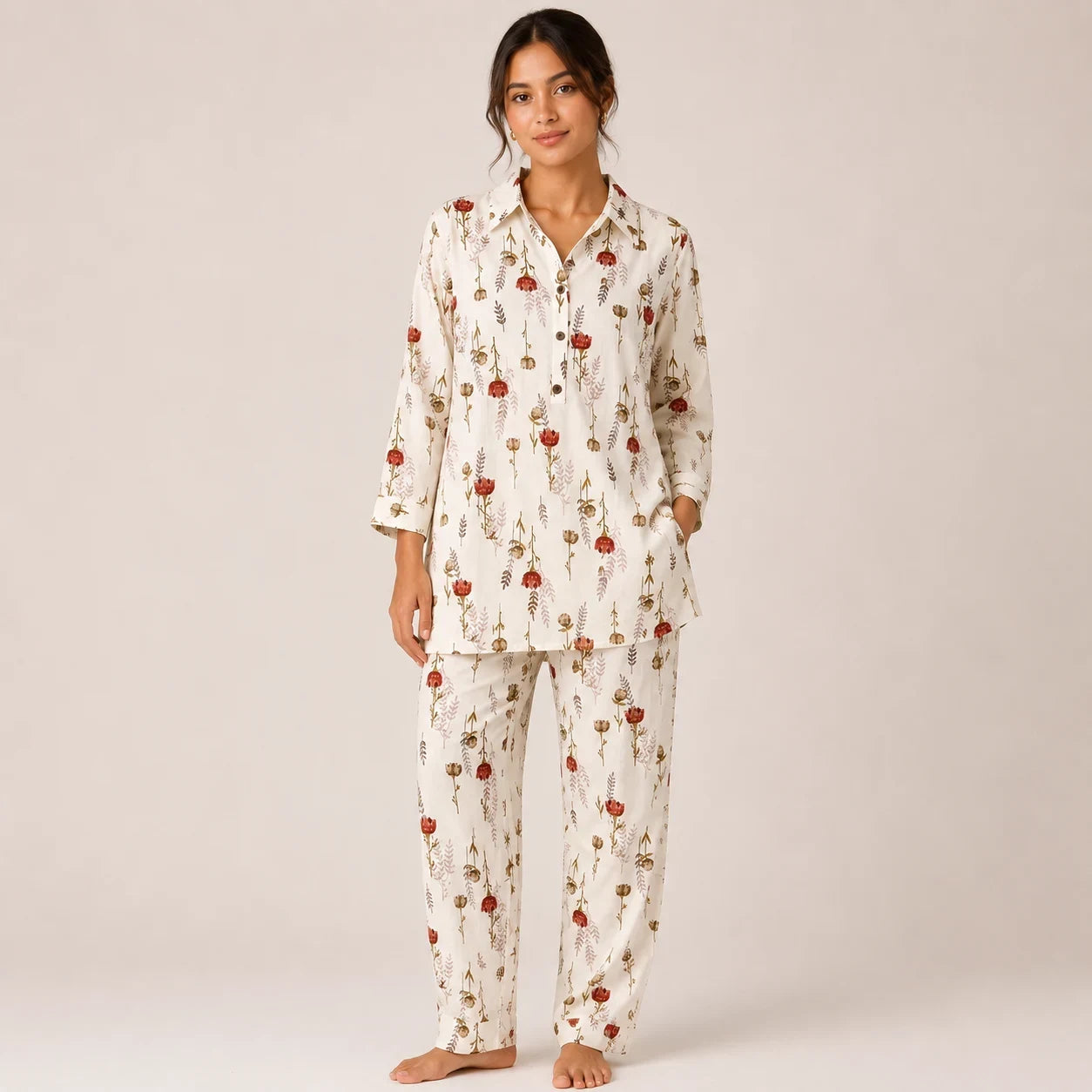 Cream Blue Floral Co-Ord