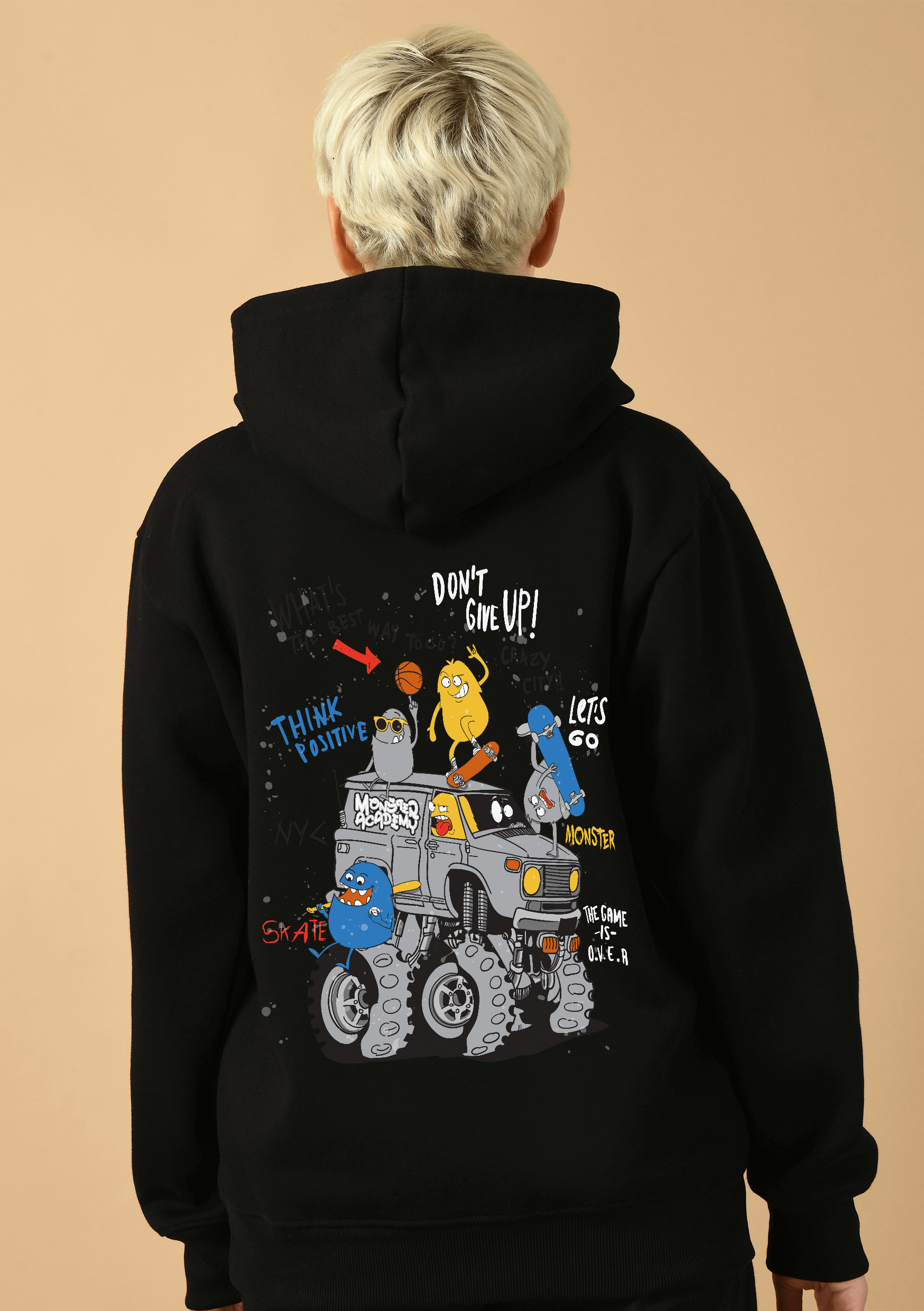 Don't Give Up Printed Black Hoodie By Offmint
