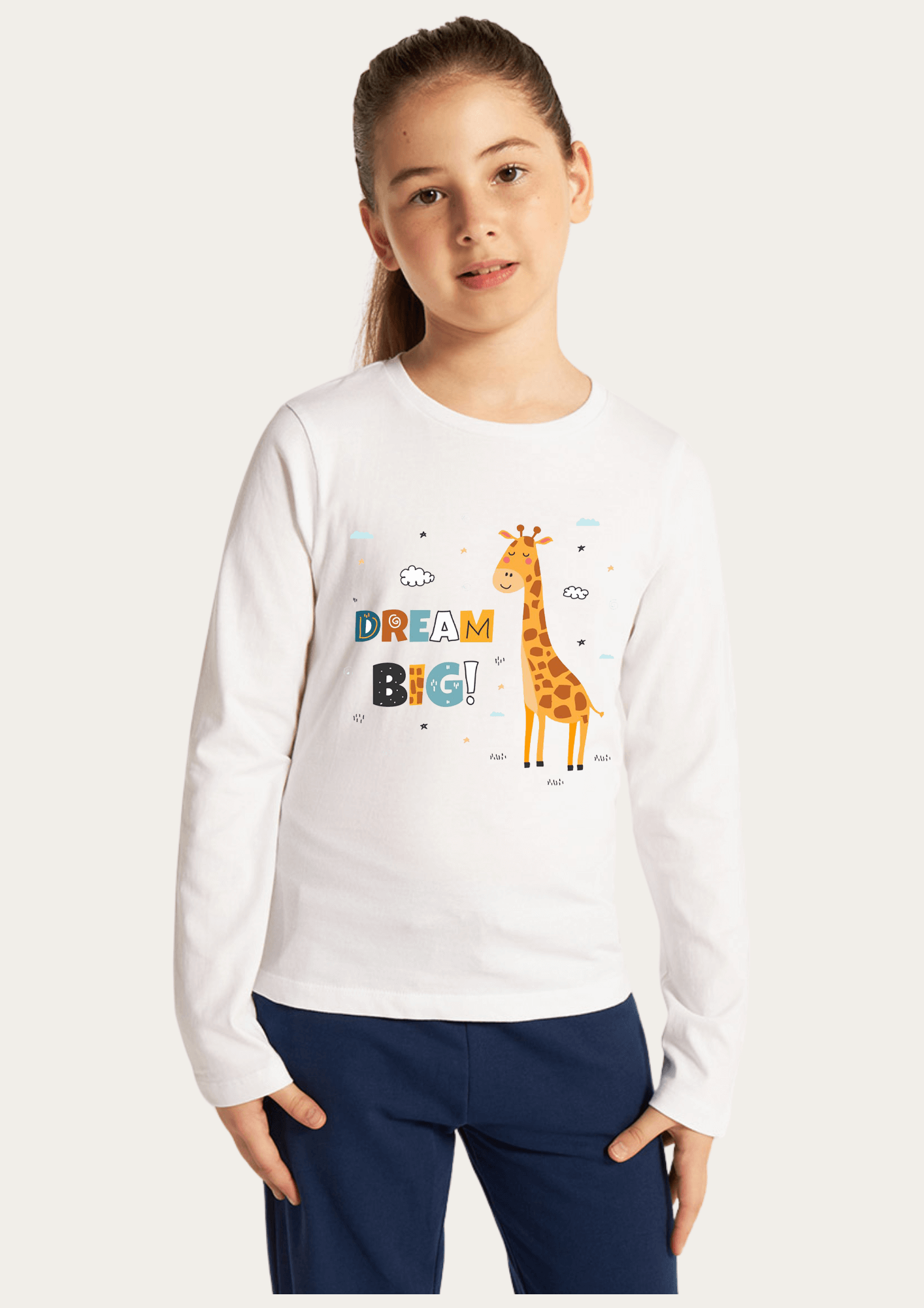 Dream Big Printed White Full Sleeves Kids T-shirt By Offmint