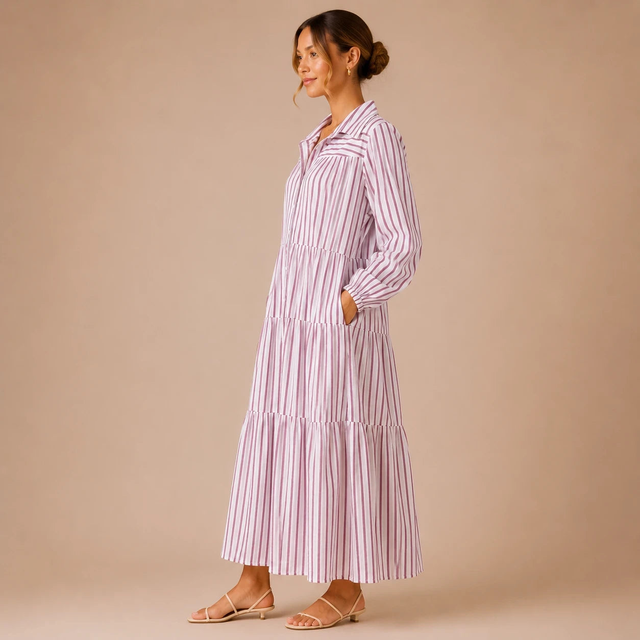 Blush Stripe Tiered Shirt Dress
