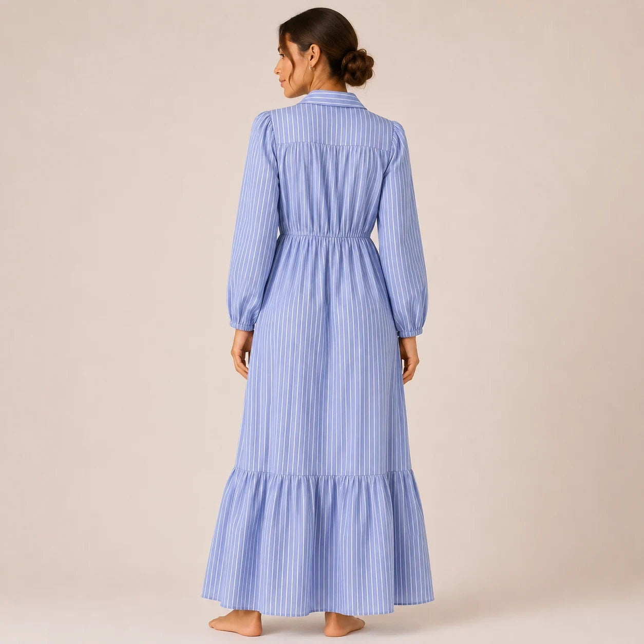 Blue Striped Button-Down Maxi Dress