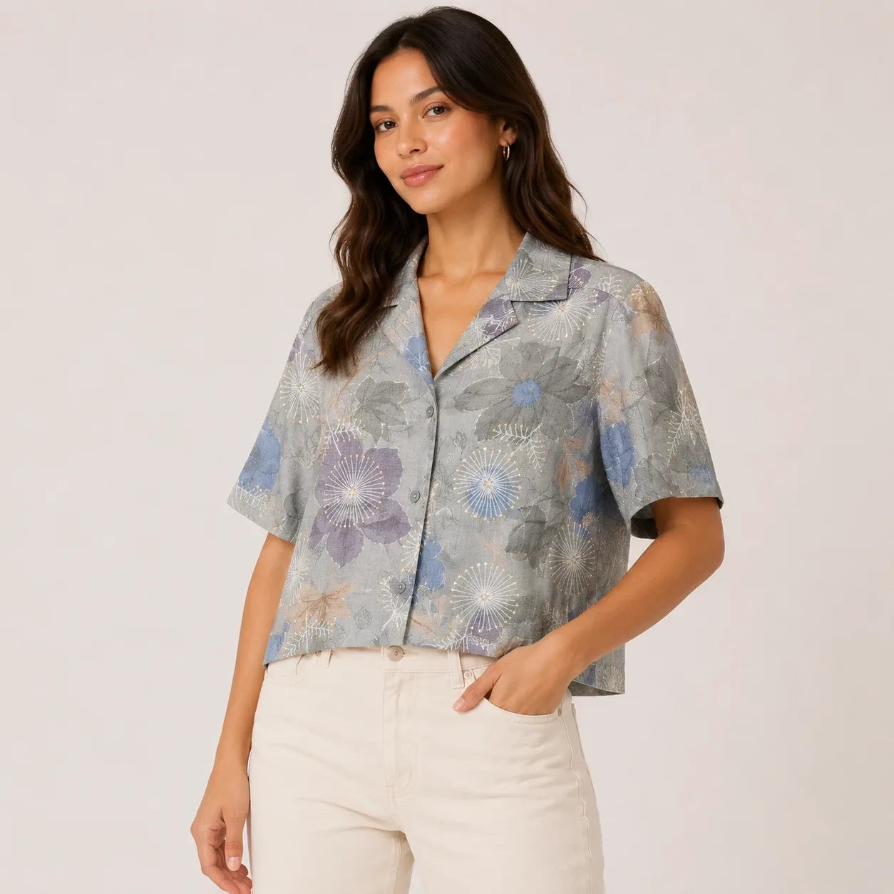 Grey Floral Printed Shirt