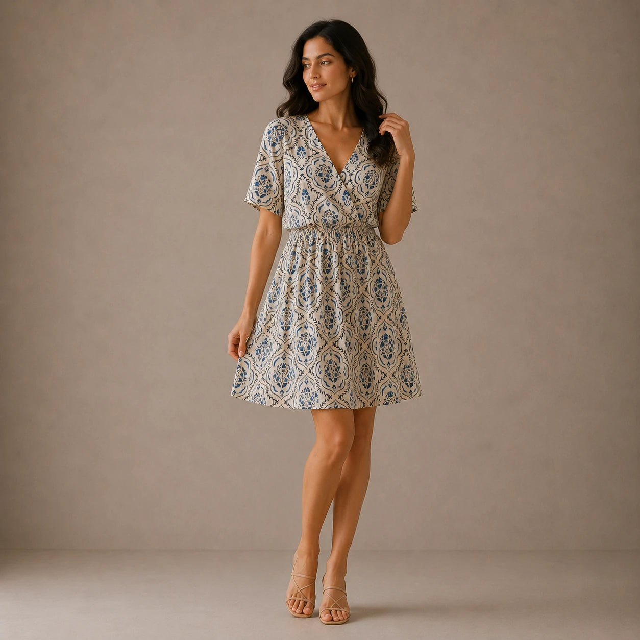 Blue Floral Print Wrap Midi Dress