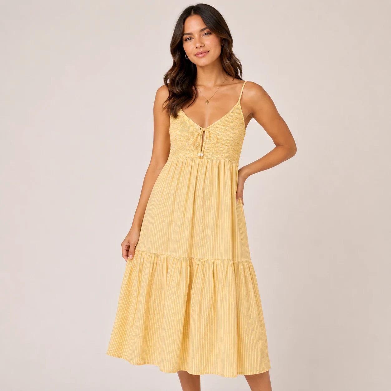 Yellow Striped Smocked Sundress