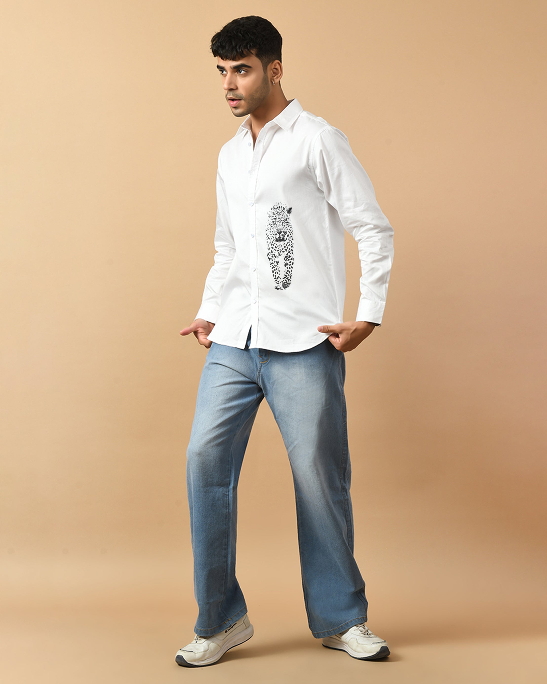 Leopard Printed White ClubWear Shirt By Offmint