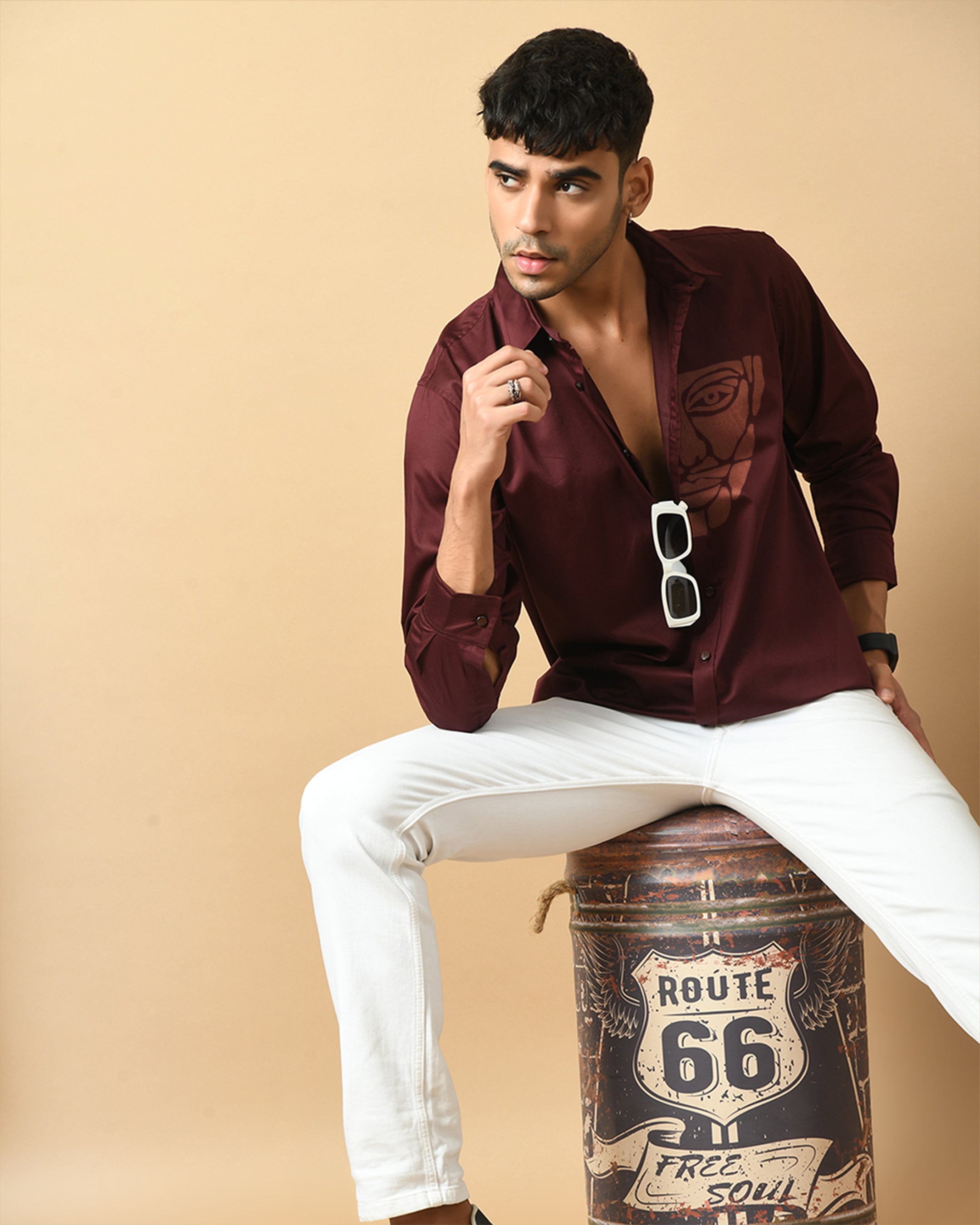 Mosaic Face Printed Maroon ClubWear Shirt By Offmint