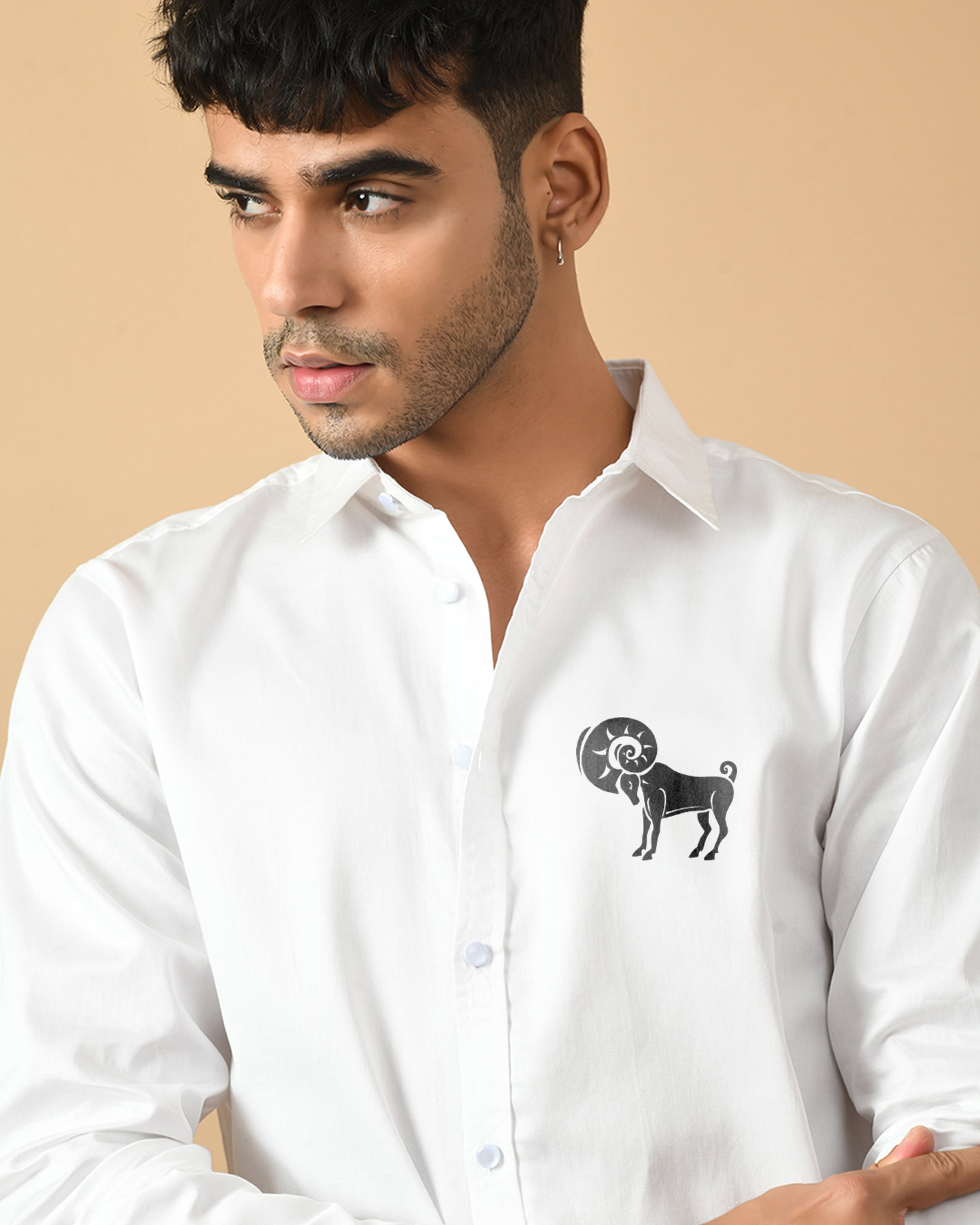 Aries Zodiac Sign White ClubWear Shirt By Offmint