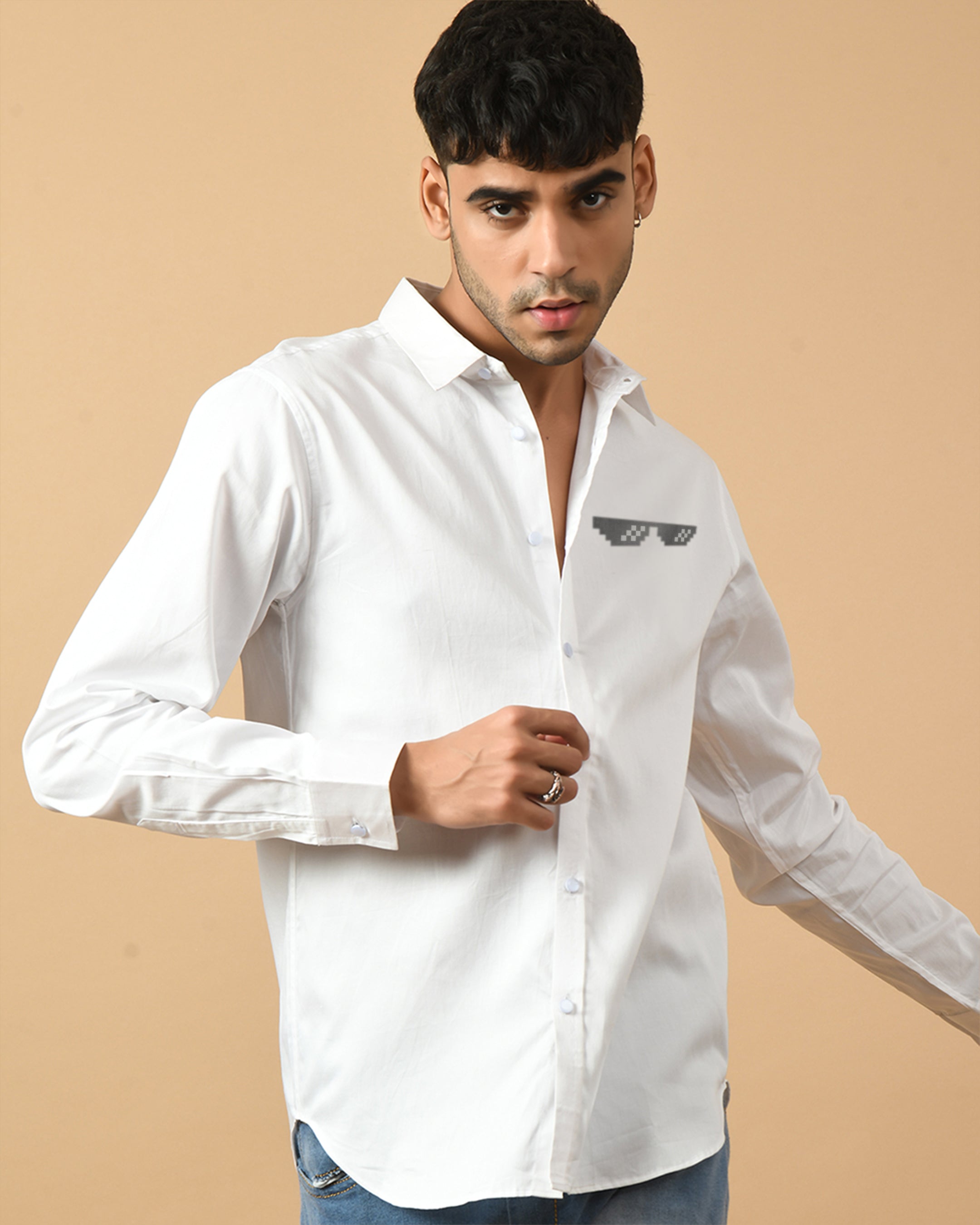 Spectacles Printed White ClubWear Shirt By Offmint