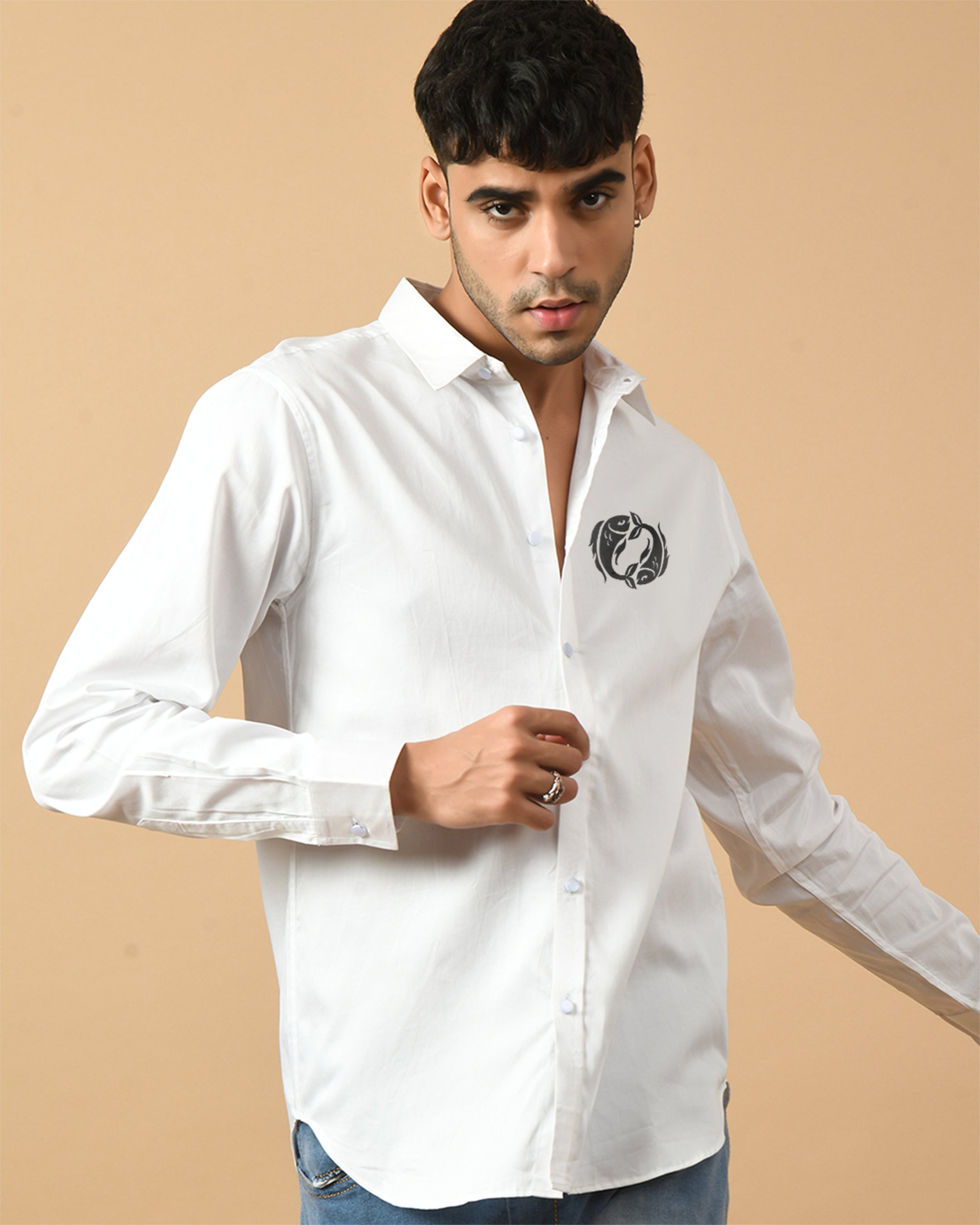 Pisces Zodiac Sign White ClubWear Shirt By Offmint