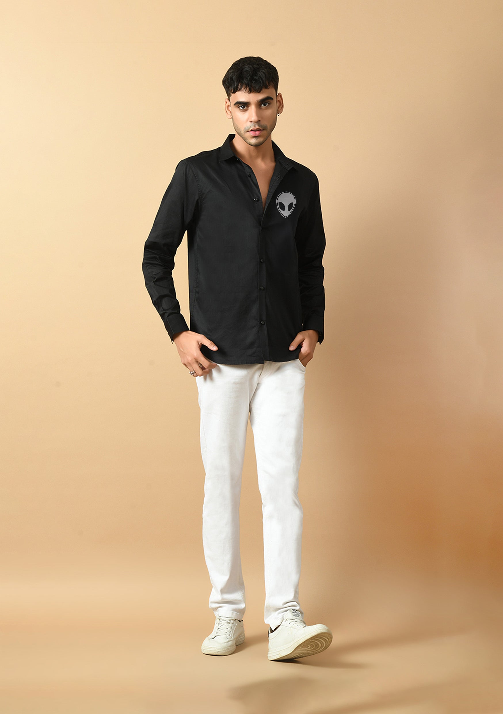 Alien Printed Black ClubWear Shirt By Offmint