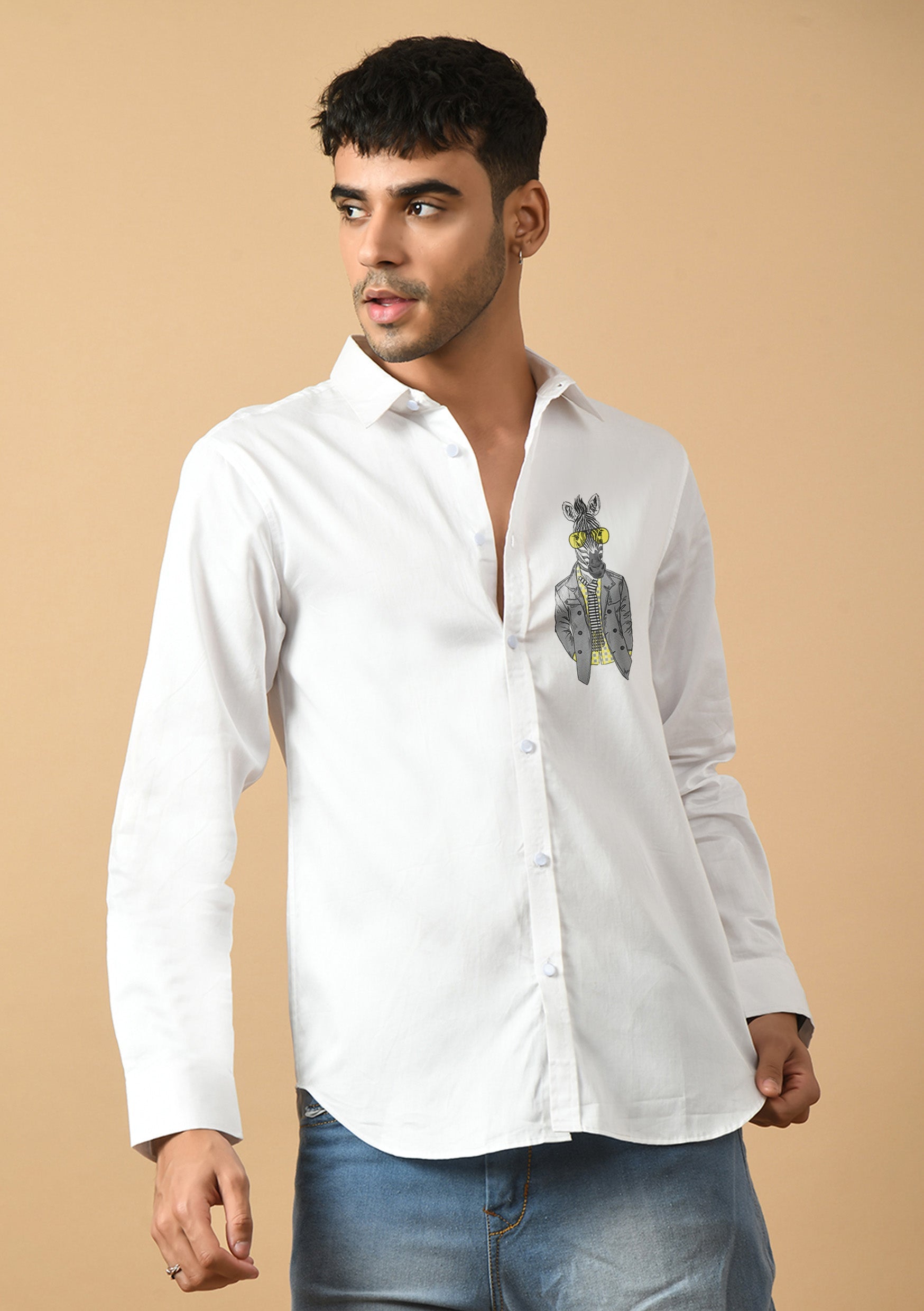 Zebra Printed White Shirt By Offmint