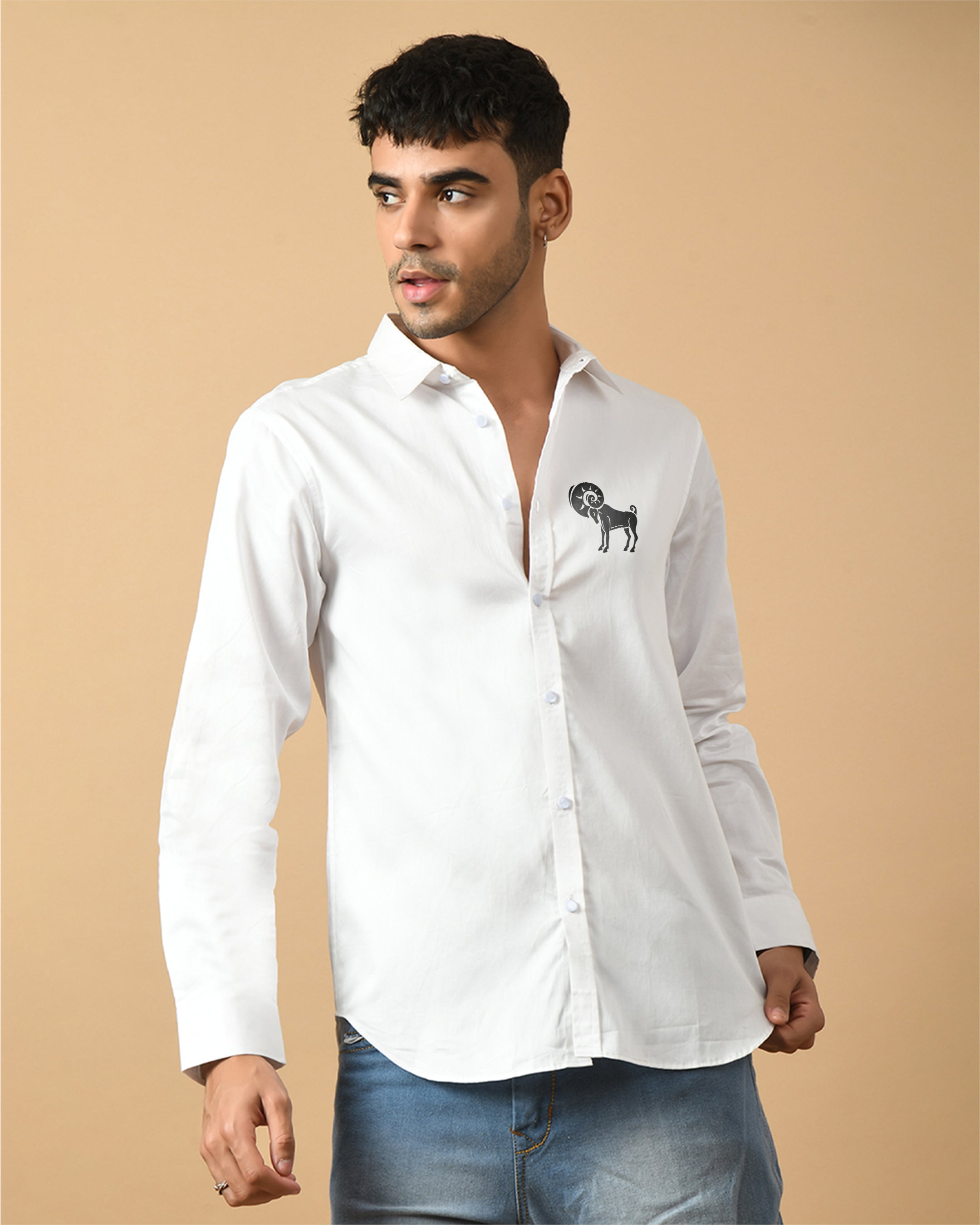 Aries Zodiac Sign White ClubWear Shirt By Offmint