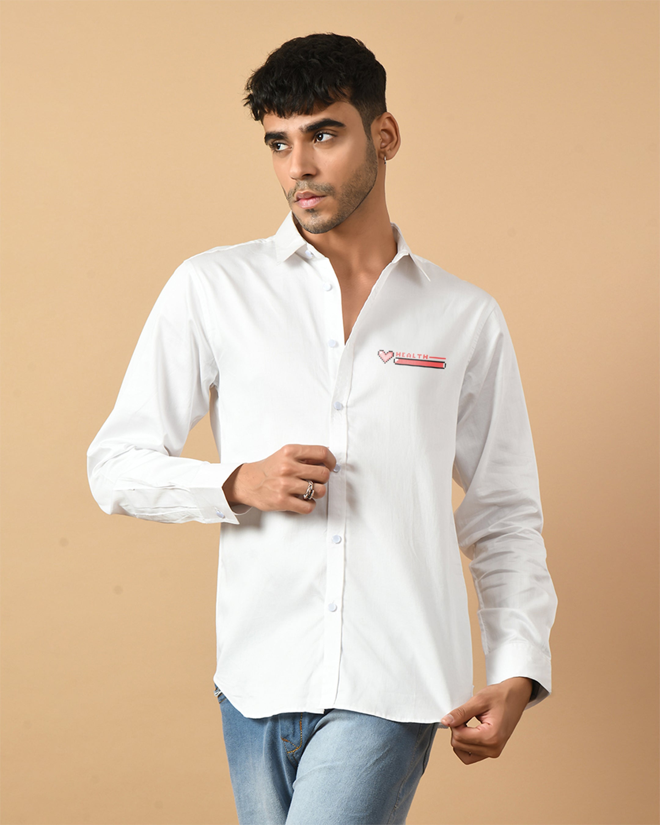 Health Printed White ClubWear Shirt By Offmint