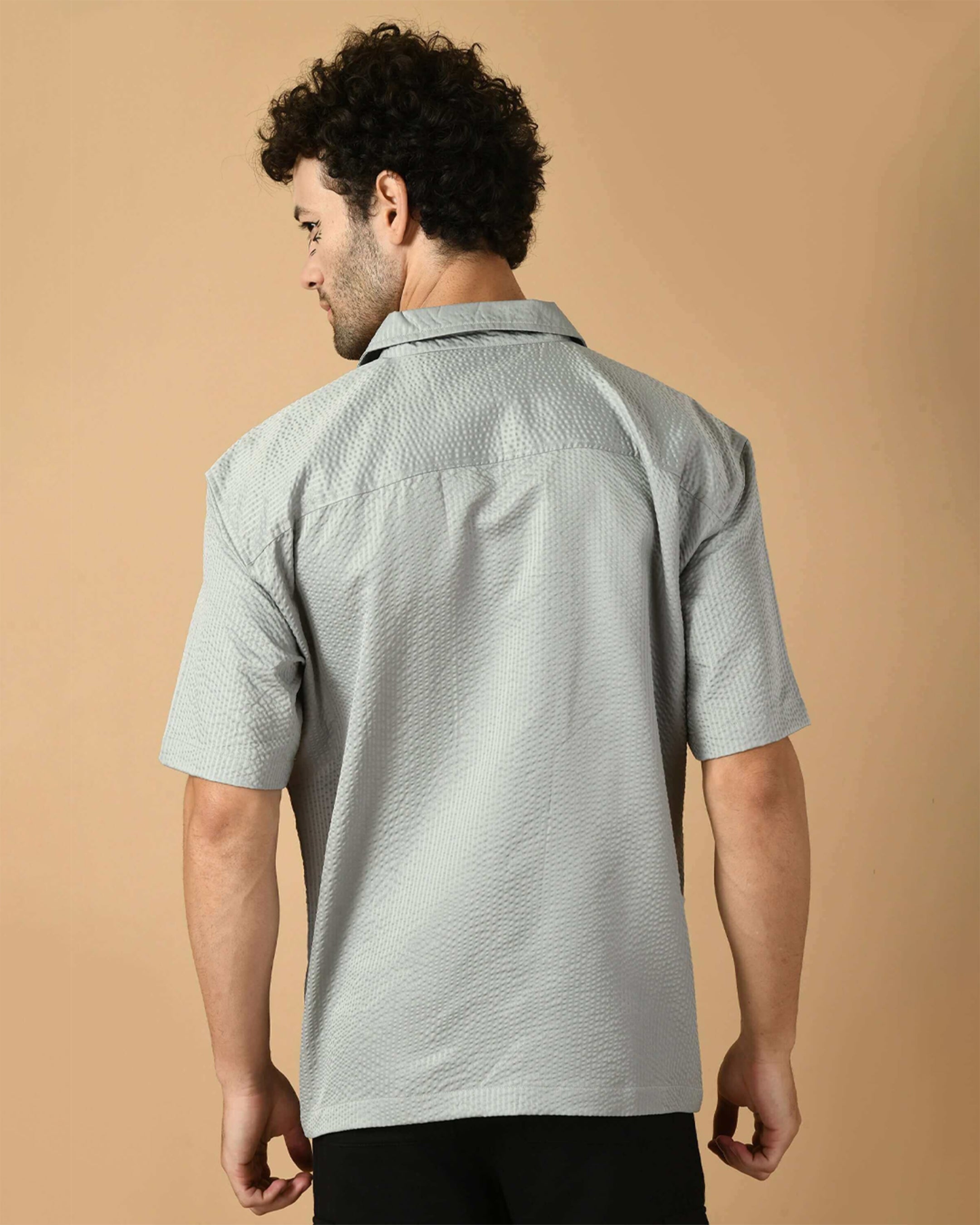 Grey Bubble Half Sleeves Bubble Shirt By Offmint