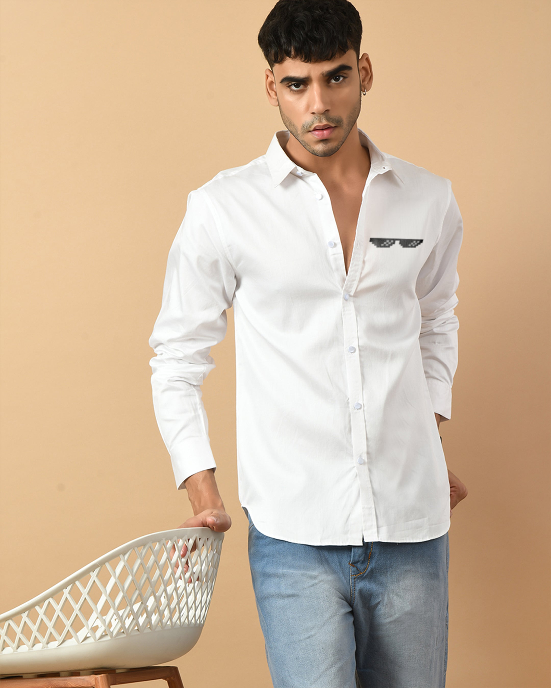 Spectacles Printed White ClubWear Shirt By Offmint