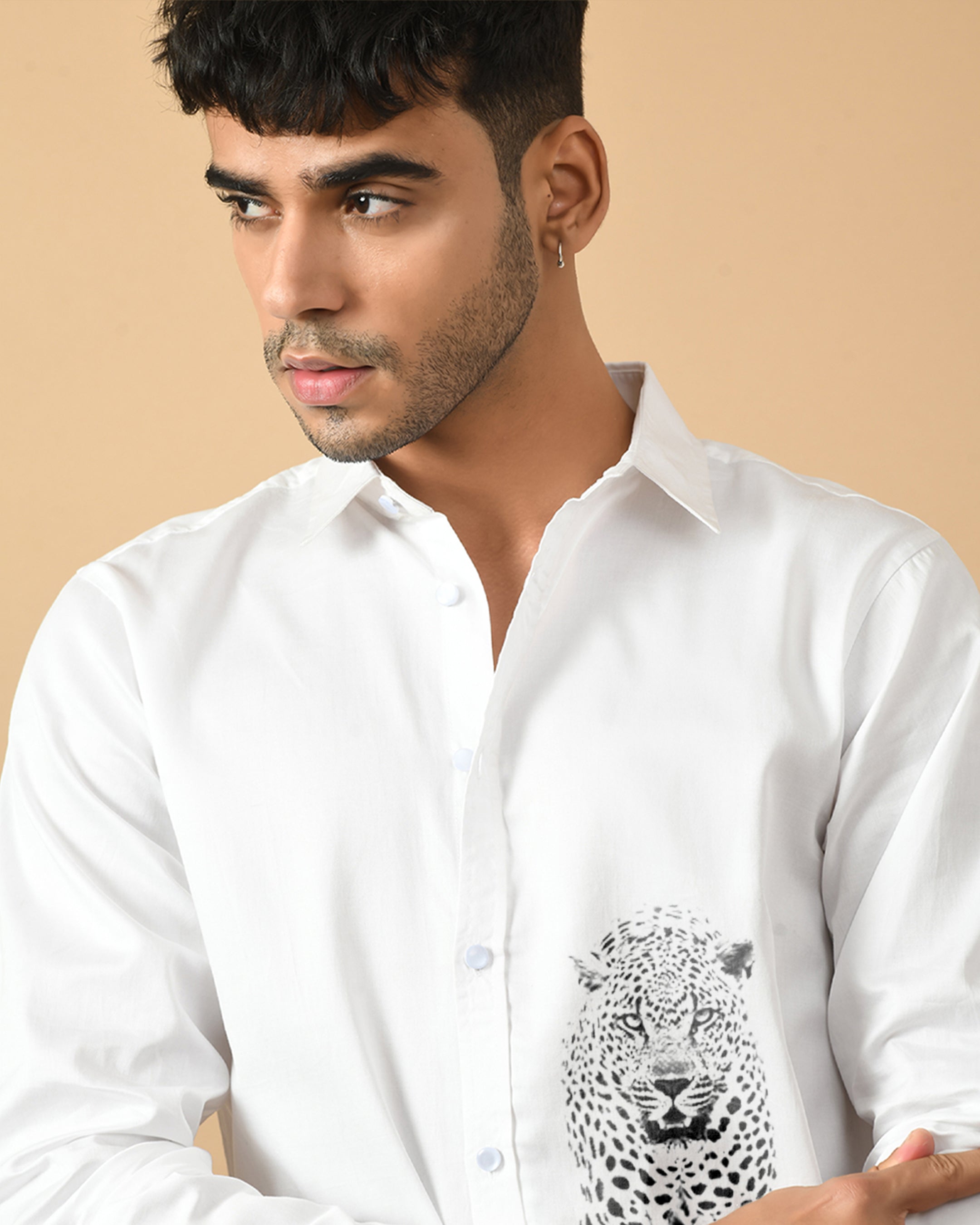 Leopard Printed White ClubWear Shirt By Offmint