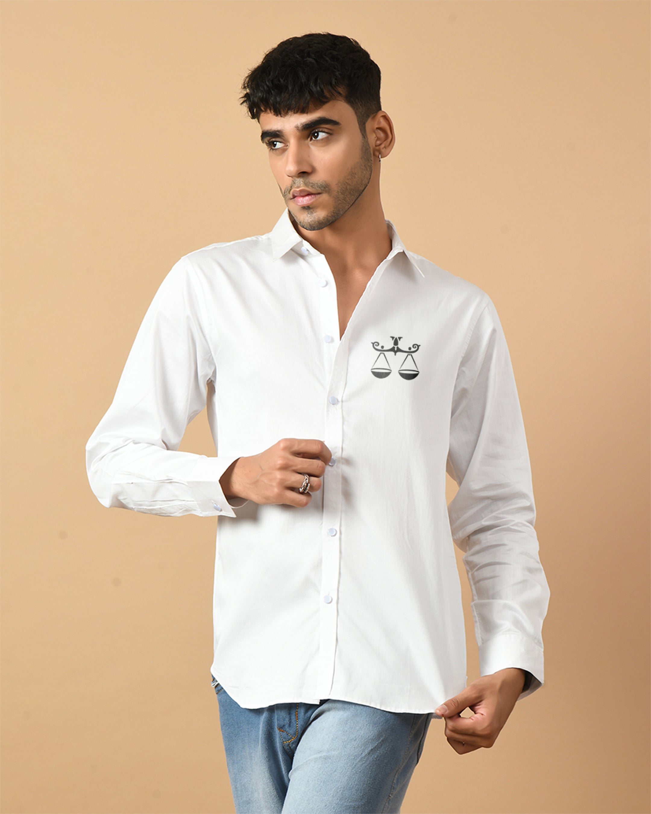 Libra Zodiac Sign White ClubWear Shirt By Offmint